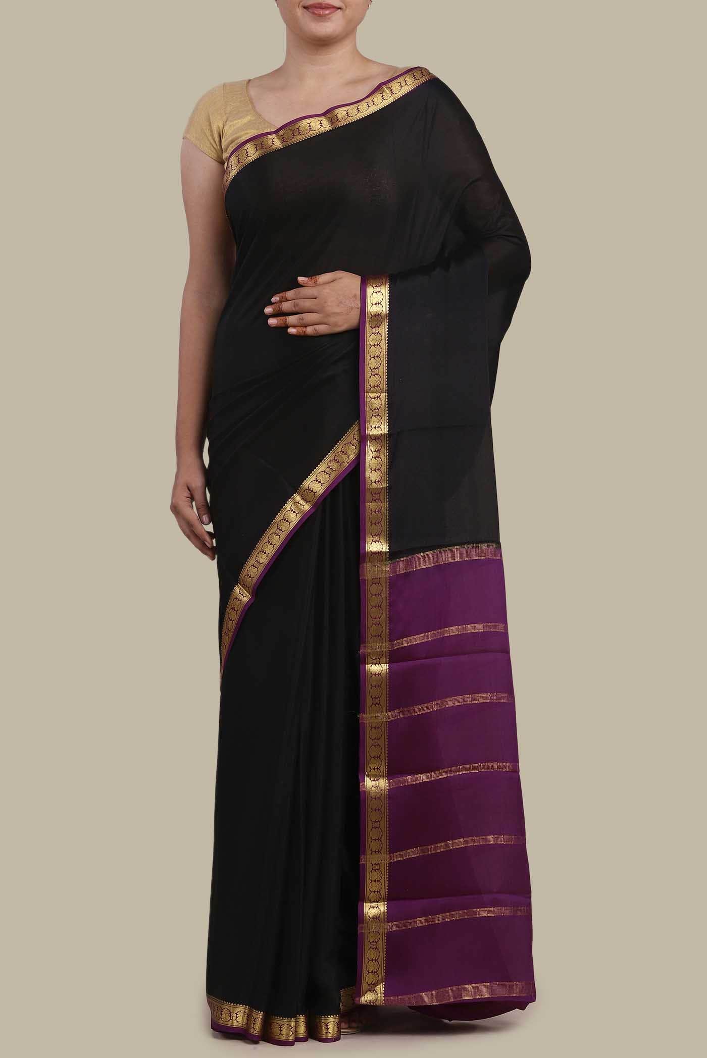 Black Mysore Crepe Saree