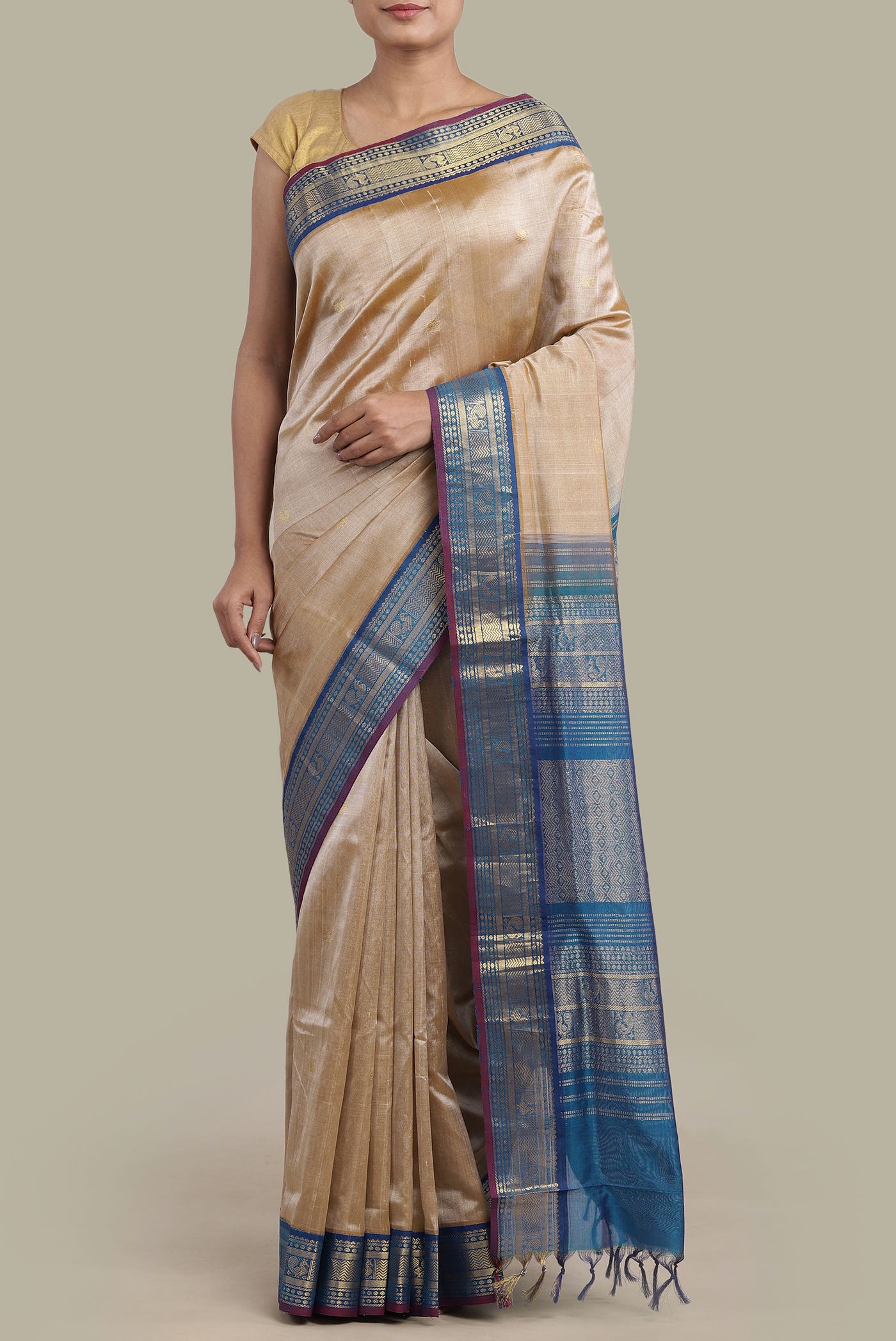 Beige Silk Cotton Saree