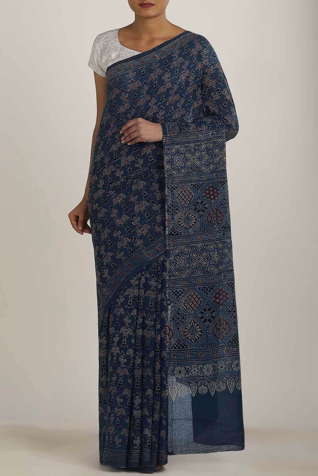 Blue Printed Cotton Saree