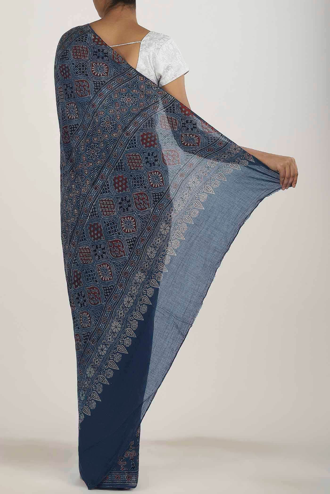 Blue Printed Cotton Saree