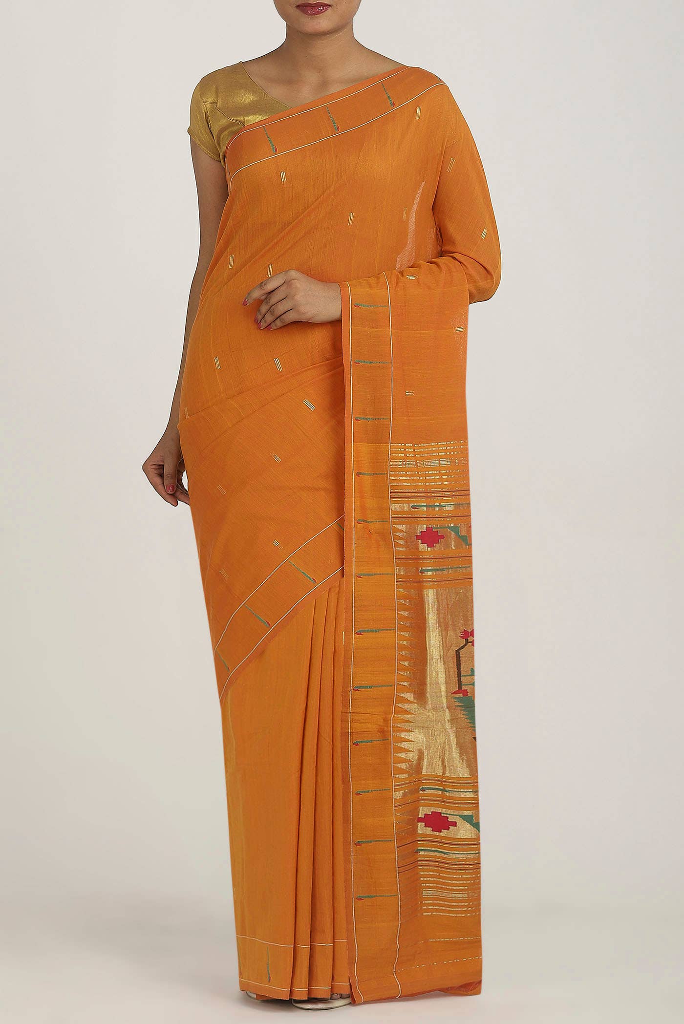 Orange Paithani Cotton Saree