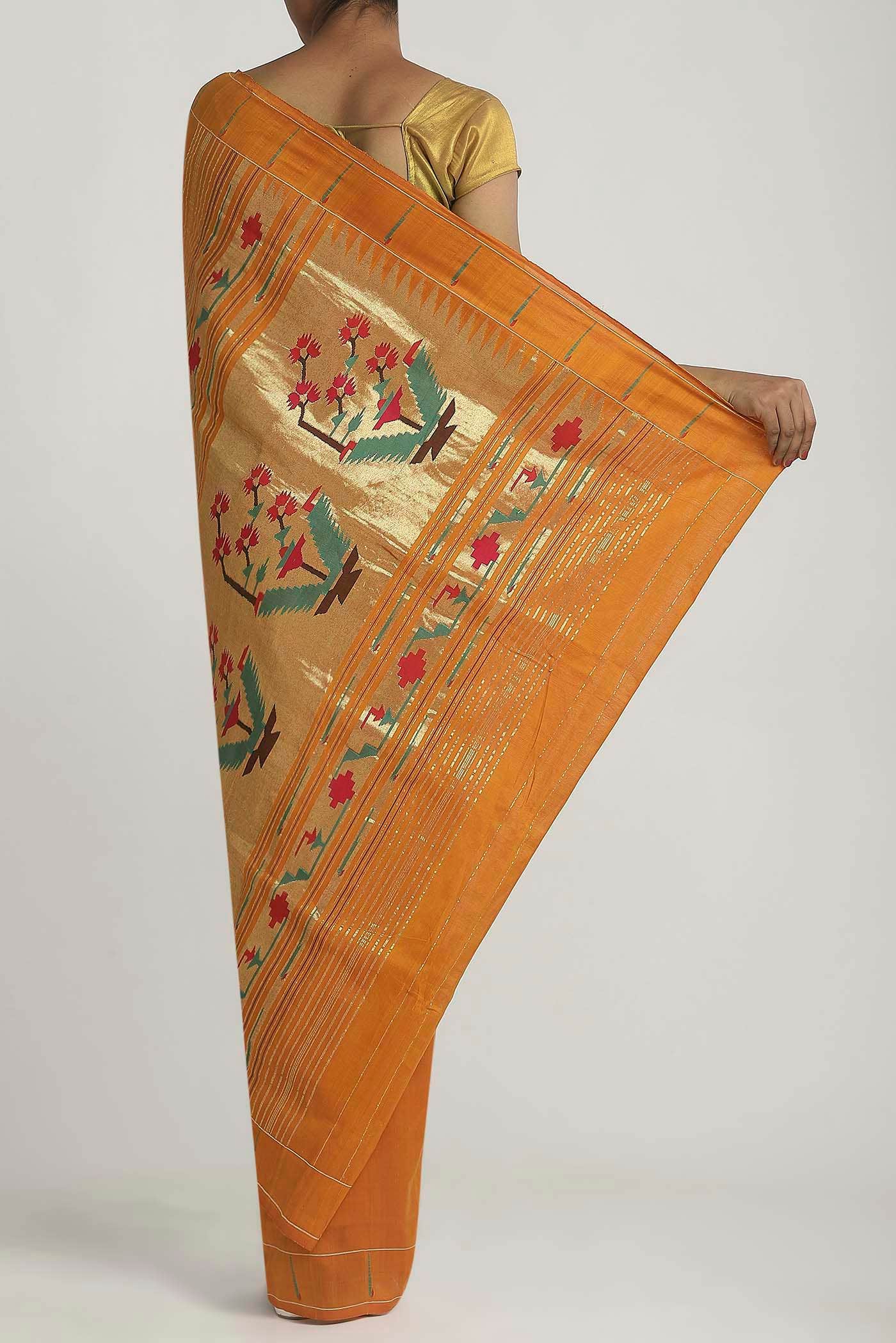 Orange Paithani Cotton Saree