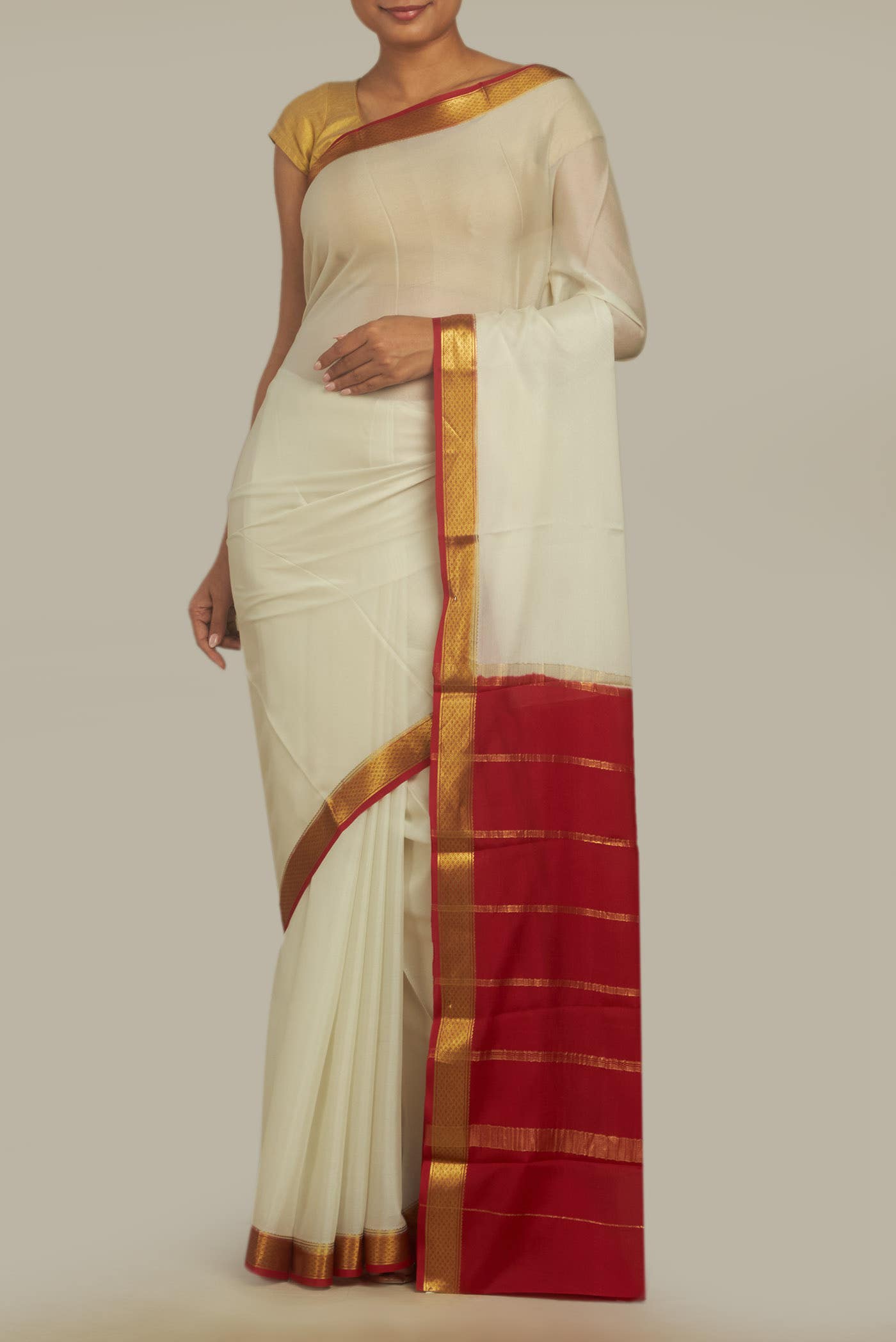 Cream Mysore Crepe Saree