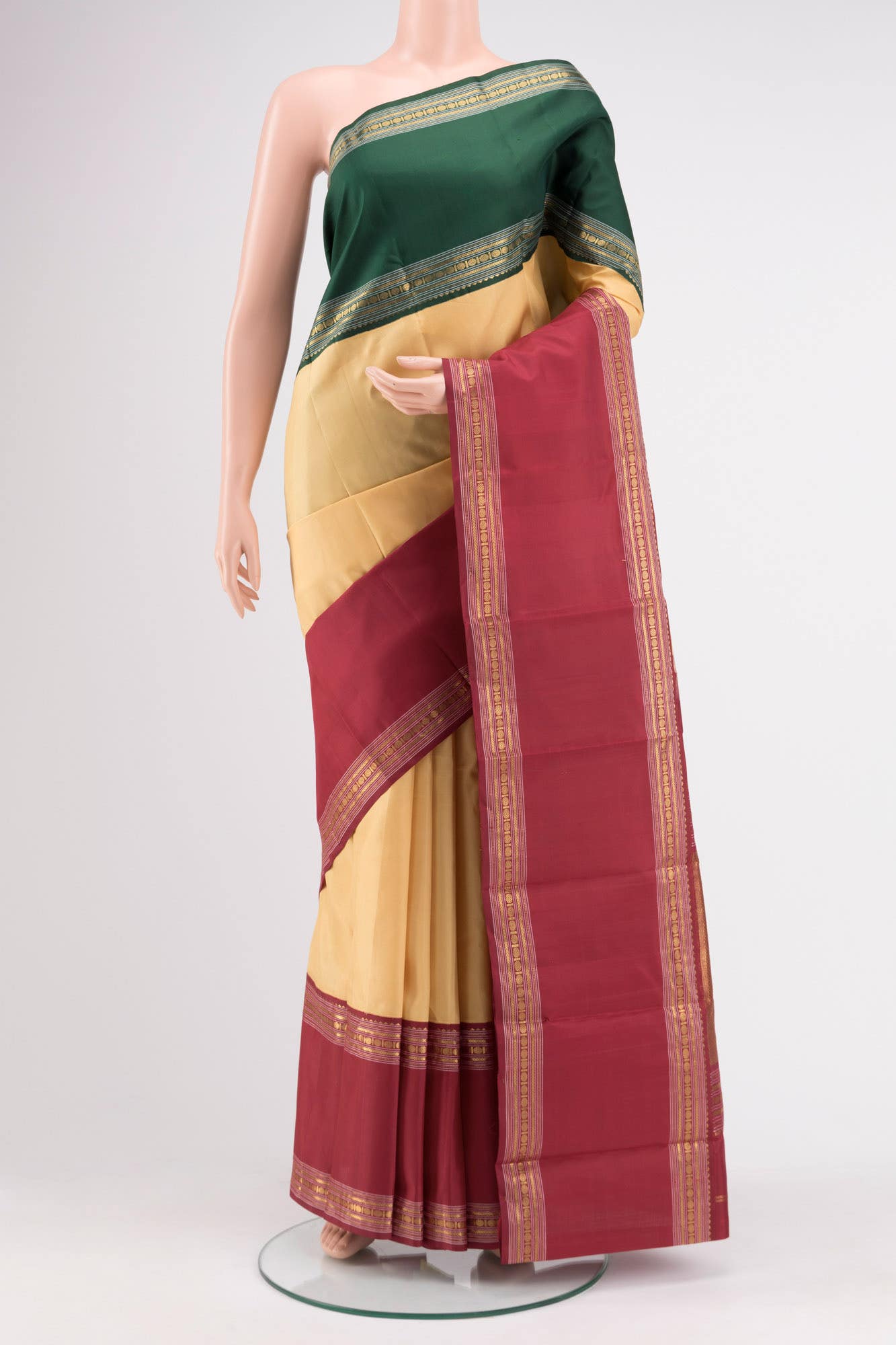 Pure Silk Pure Zari Cream Kanchipuram Saree