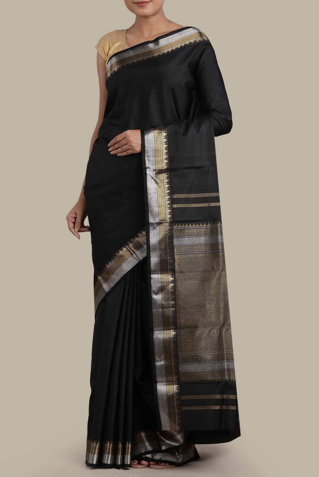 Black Kanchipuram Silk Saree