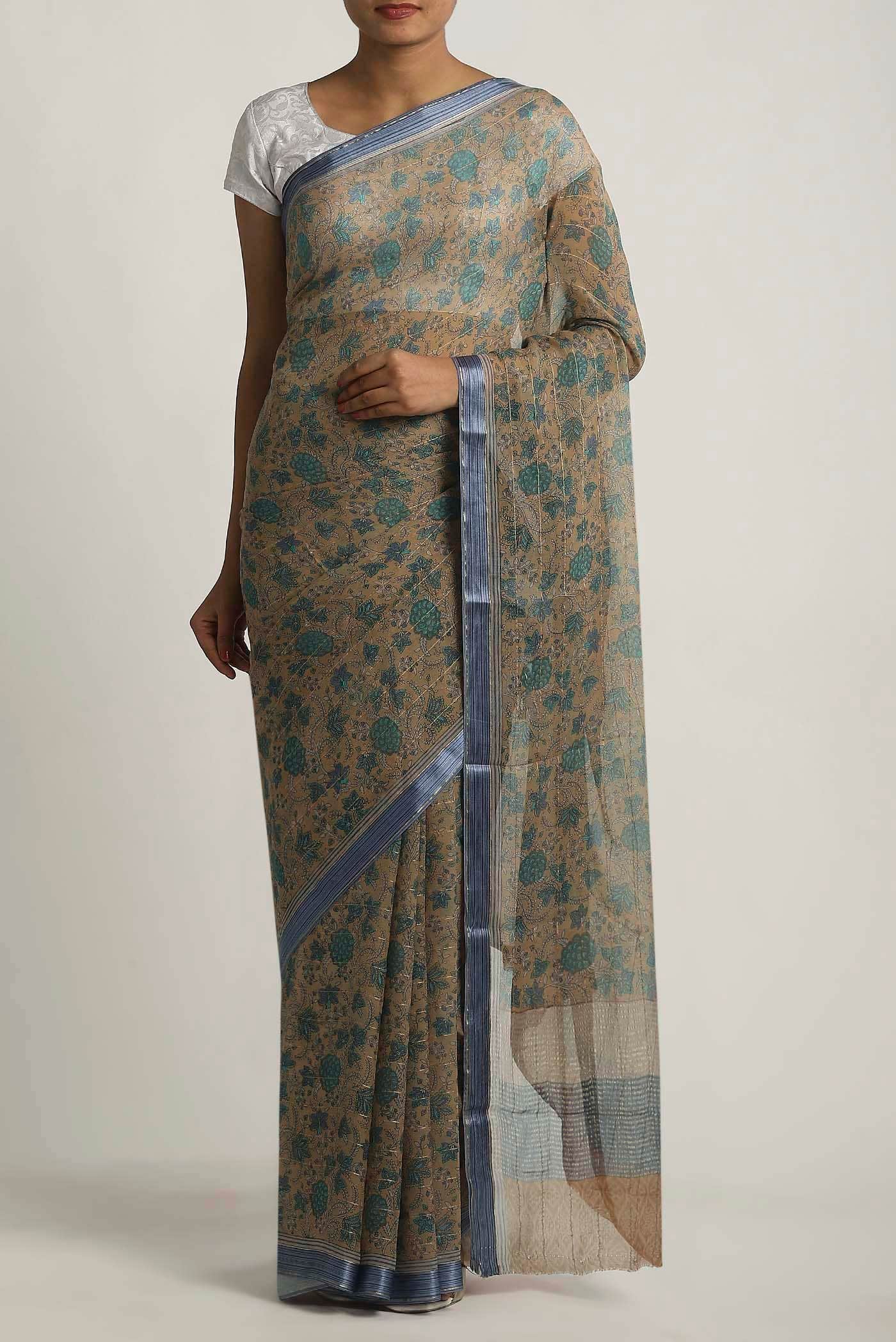 Dark Beige Mysore Chiffon Saree
