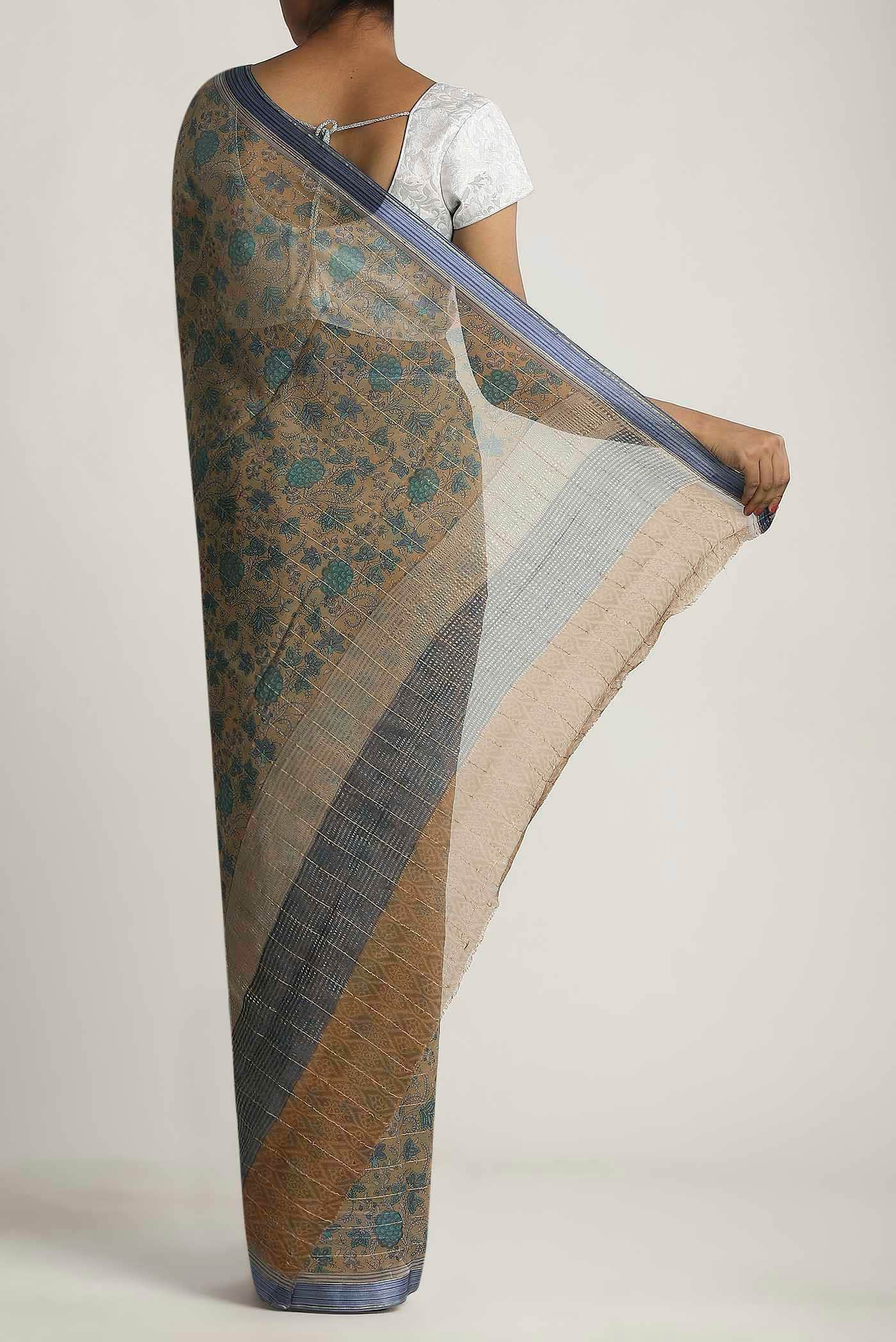 Dark Beige Mysore Chiffon Saree