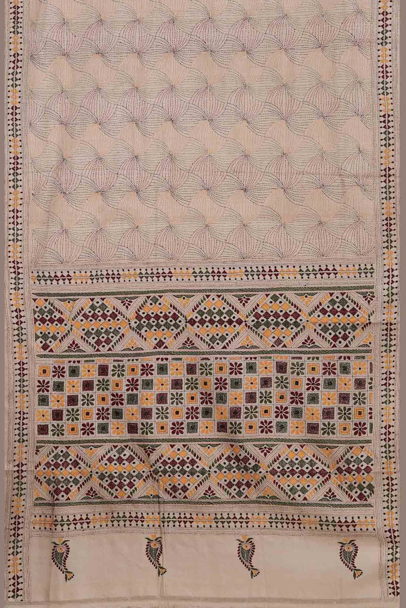 Beige Bhagalpuri Tussar Silk Saree