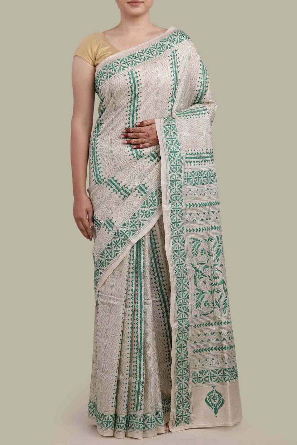 Beige Bhagalpuri Tussar Silk Saree