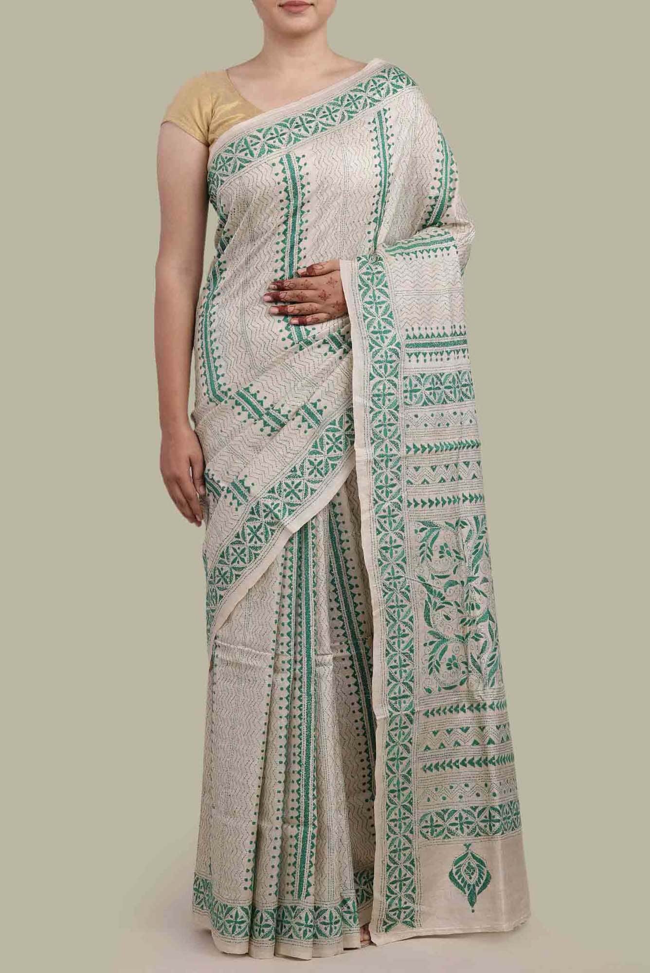 Beige Bhagalpuri Tussar Silk Saree