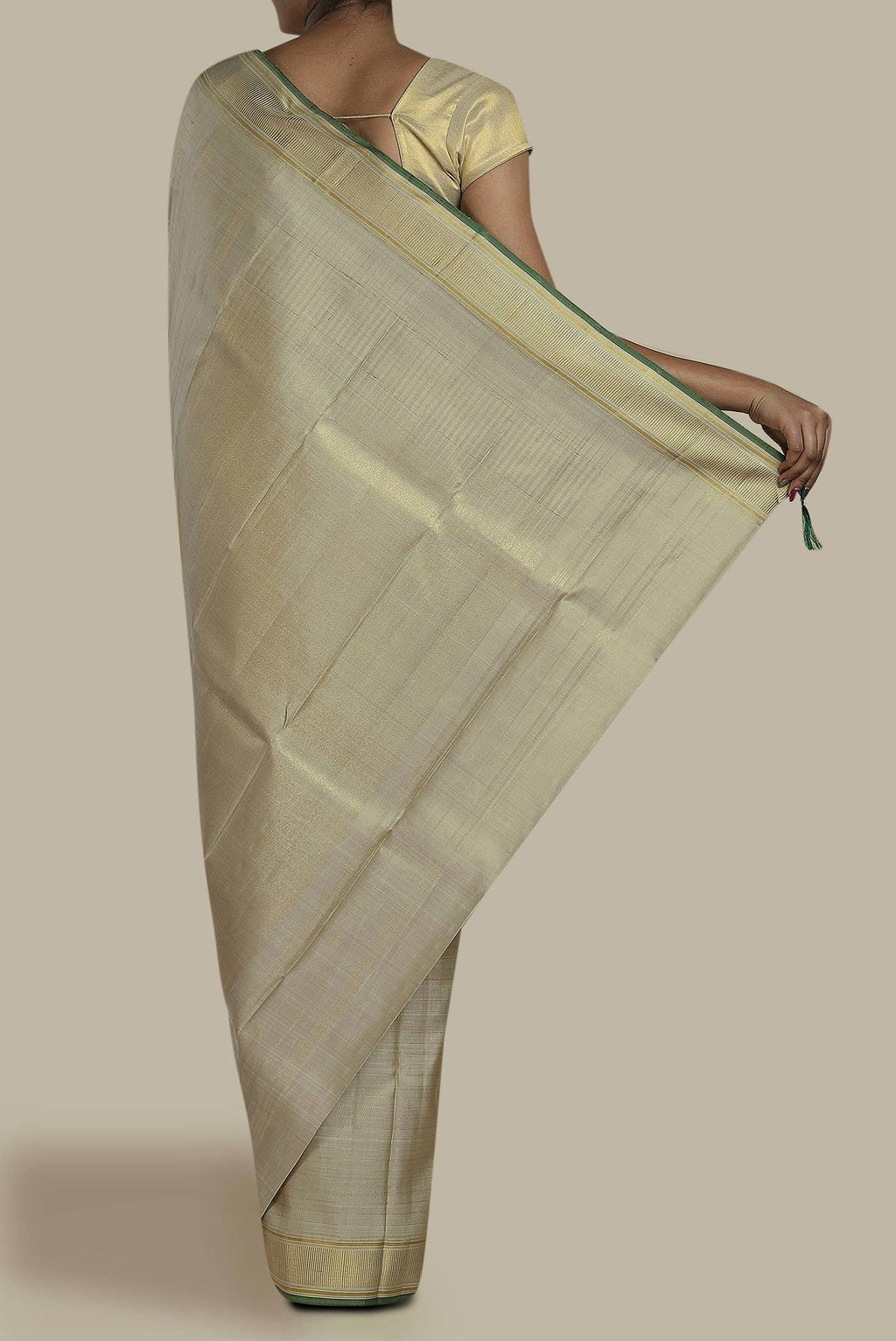 Pure Silk Pure Zari Beige Kanchipuram Saree