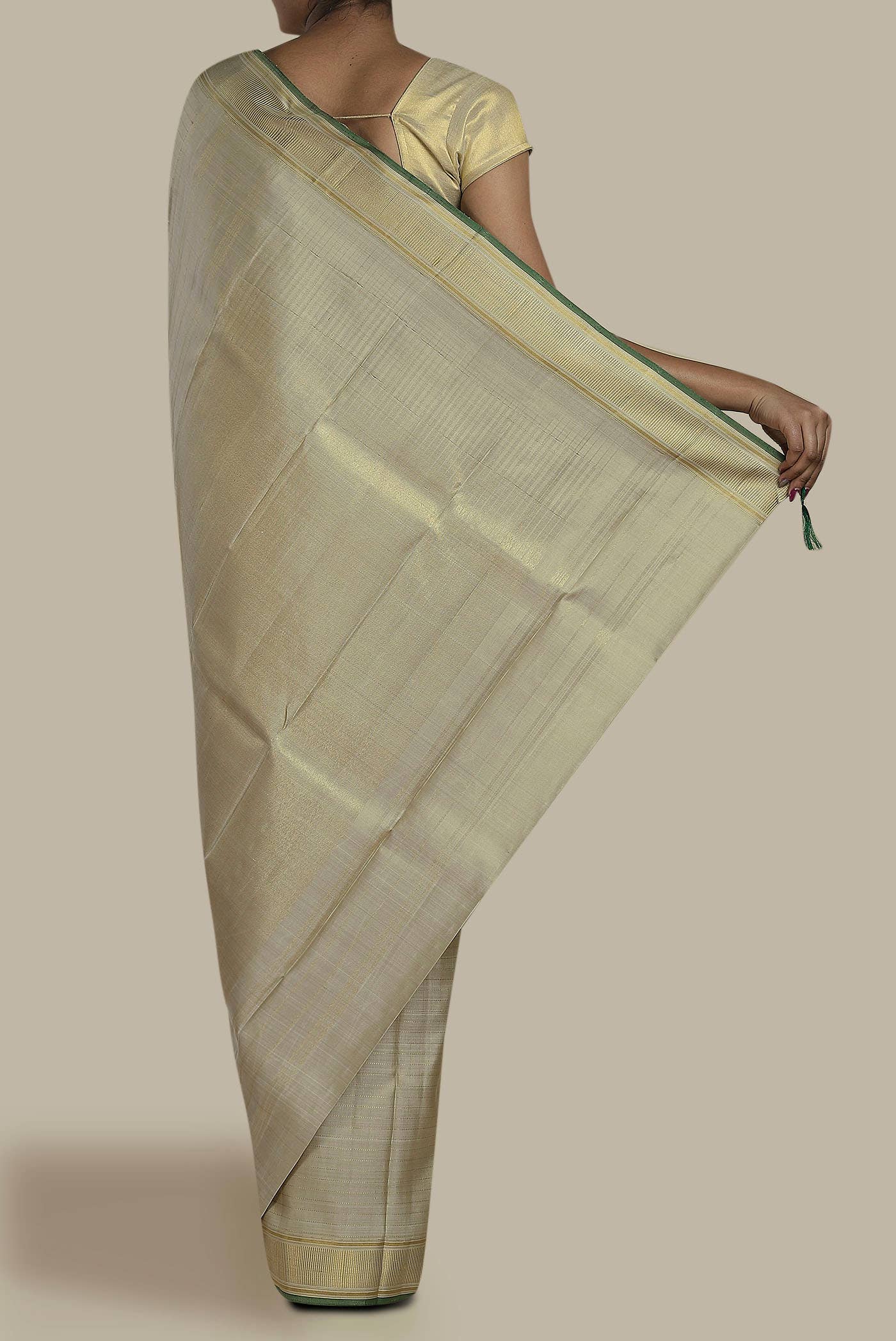 Pure Silk Pure Zari Beige Kanchipuram Saree