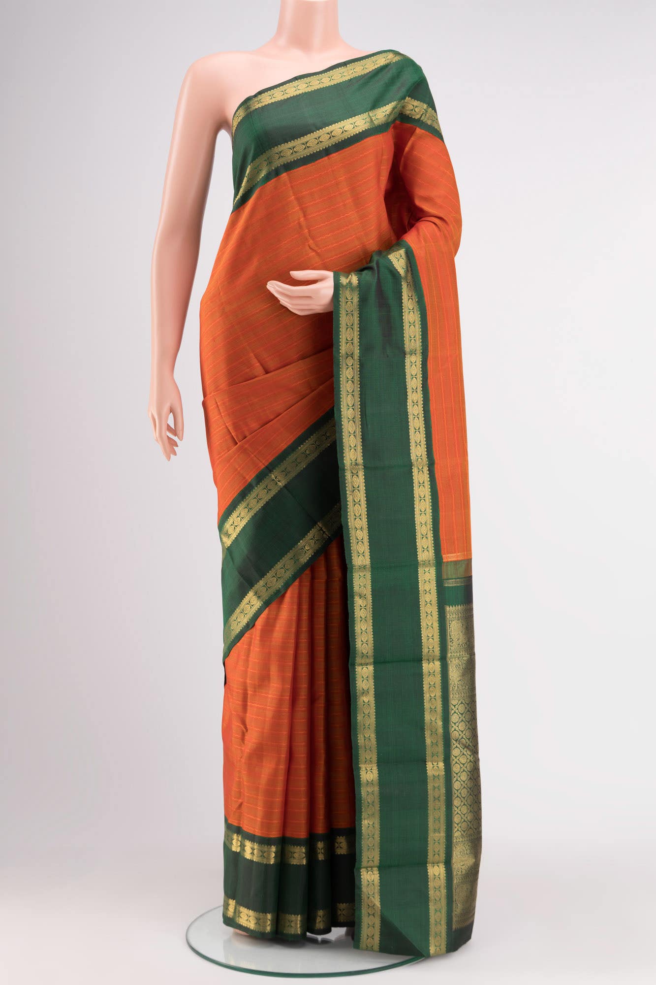 Pure Silk Pure Zari Orange Kanchipuram Saree