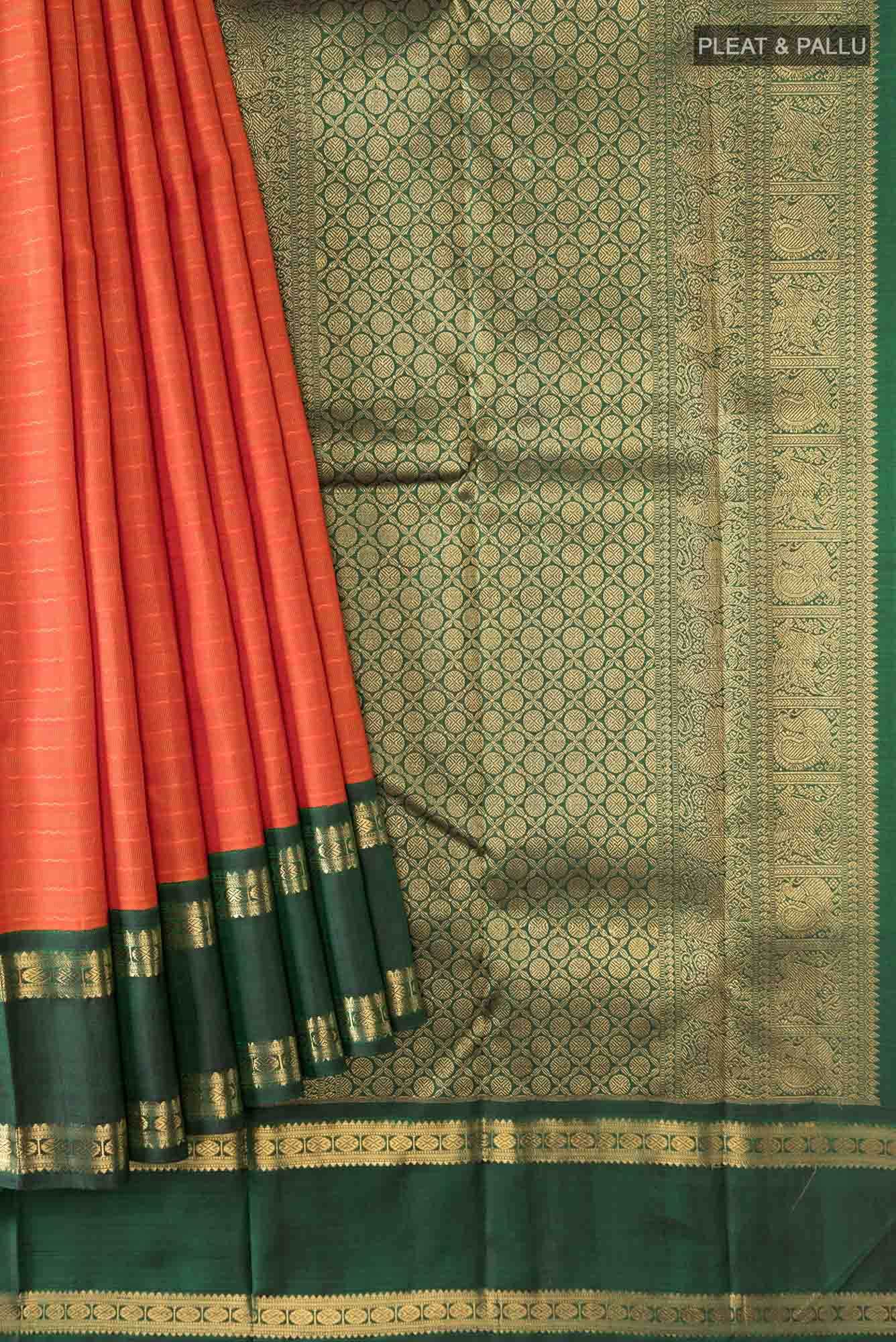 Pure Silk Pure Zari Orange Kanchipuram Saree