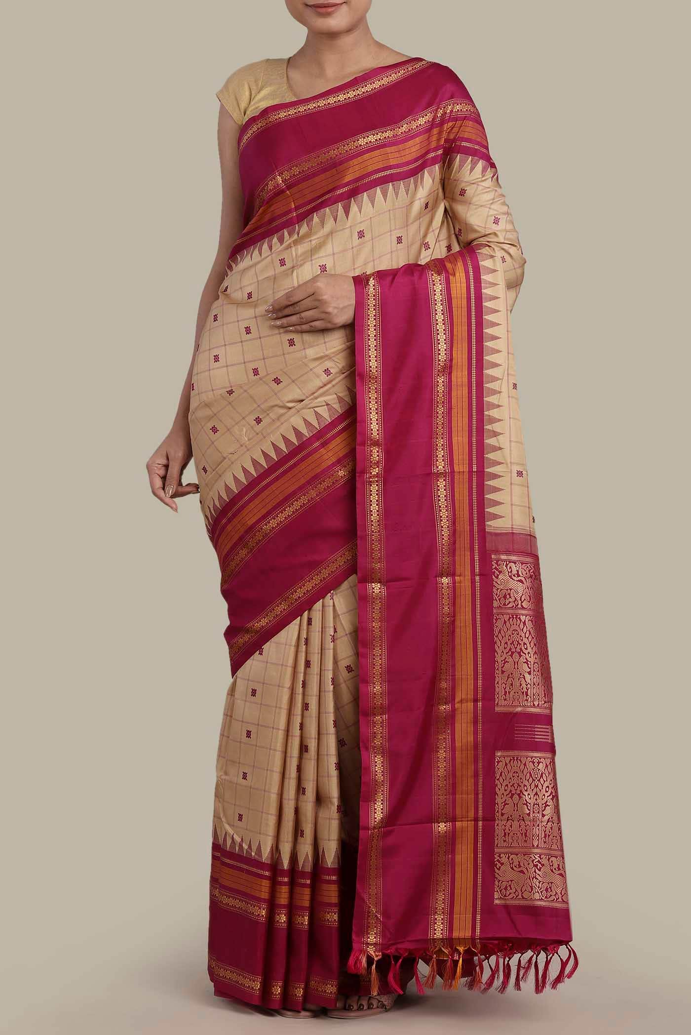 Beige Kanchipuram Silk Saree