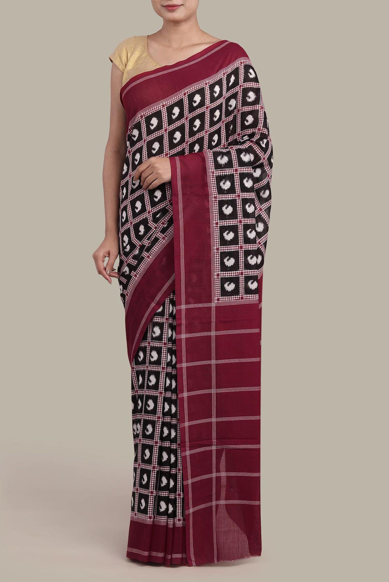 Black Pochampally Cotton Saree