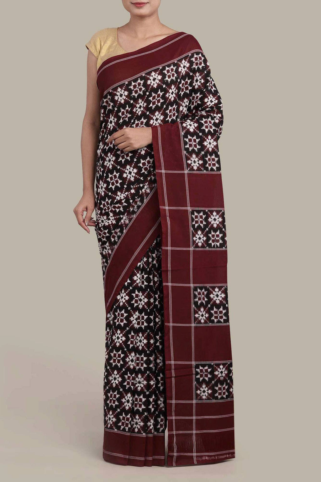 Black Pochampally Cotton Saree