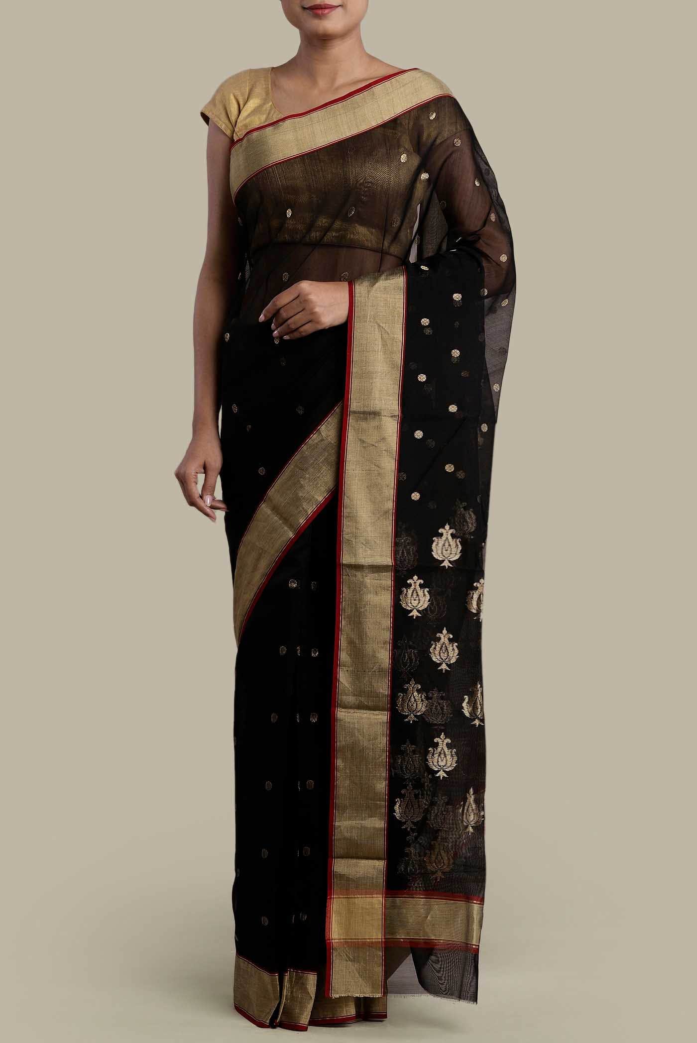 Black Chanderi Silk Cotton Saree