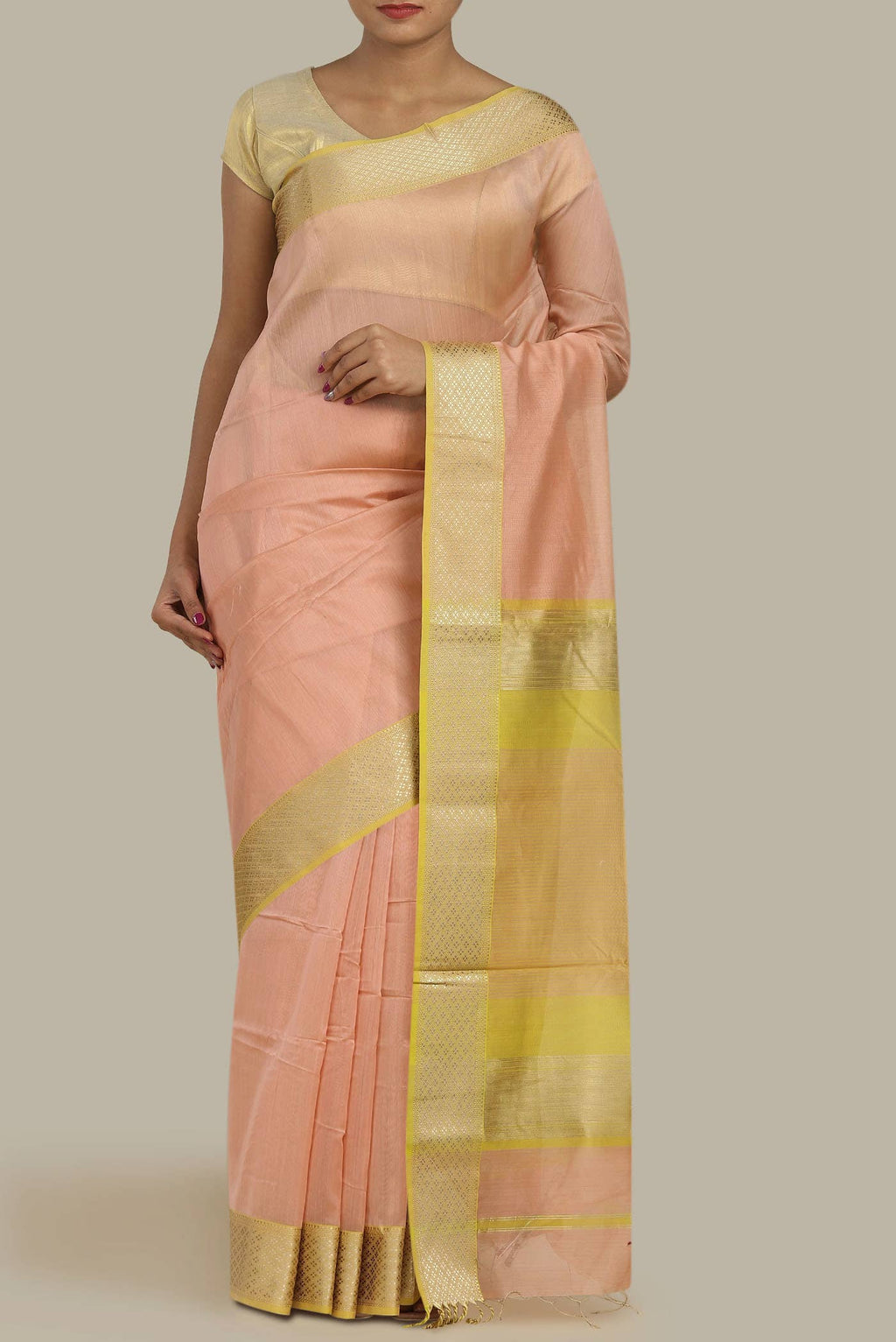 Peach Maheshwari Silk Saree