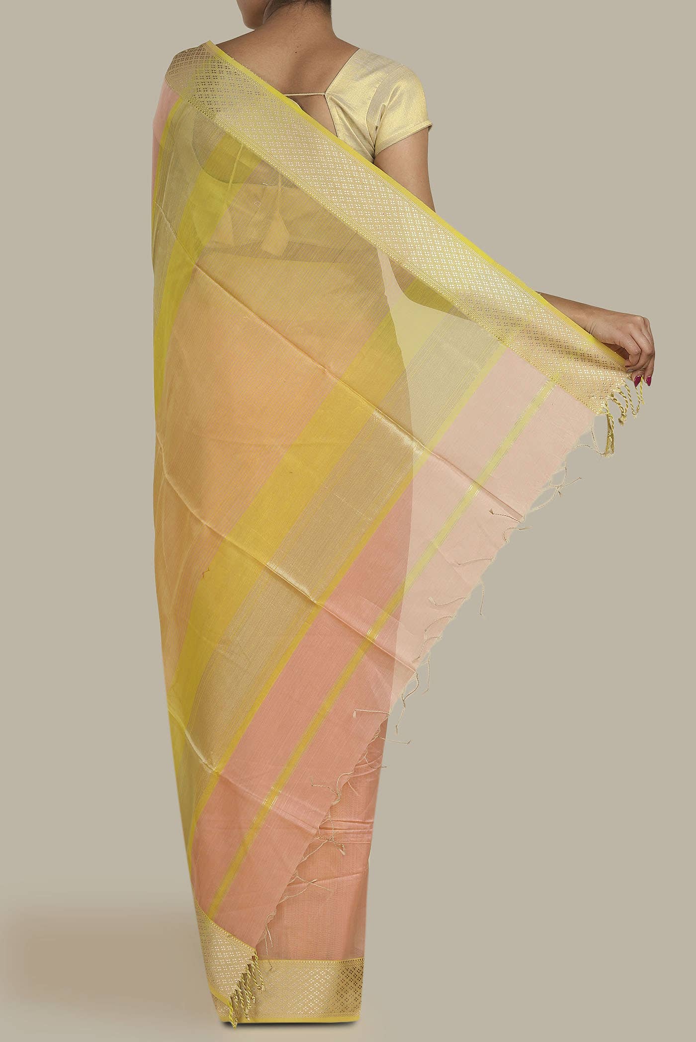 Peach Maheshwari Silk Saree