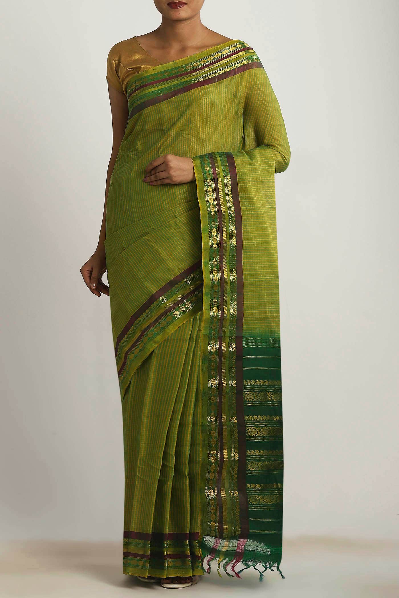 Green Gadwal cotton Saree