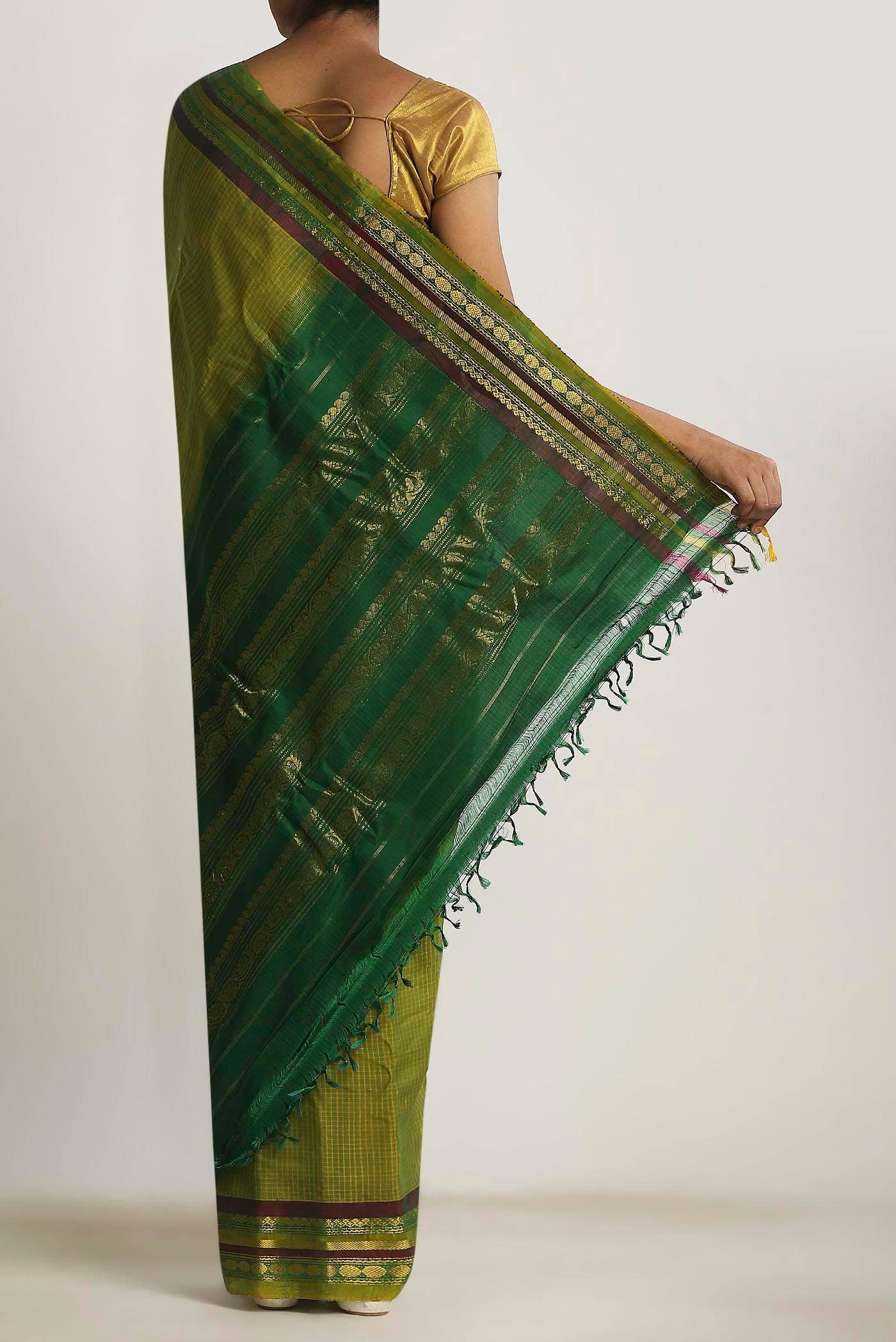 Green Gadwal cotton Saree