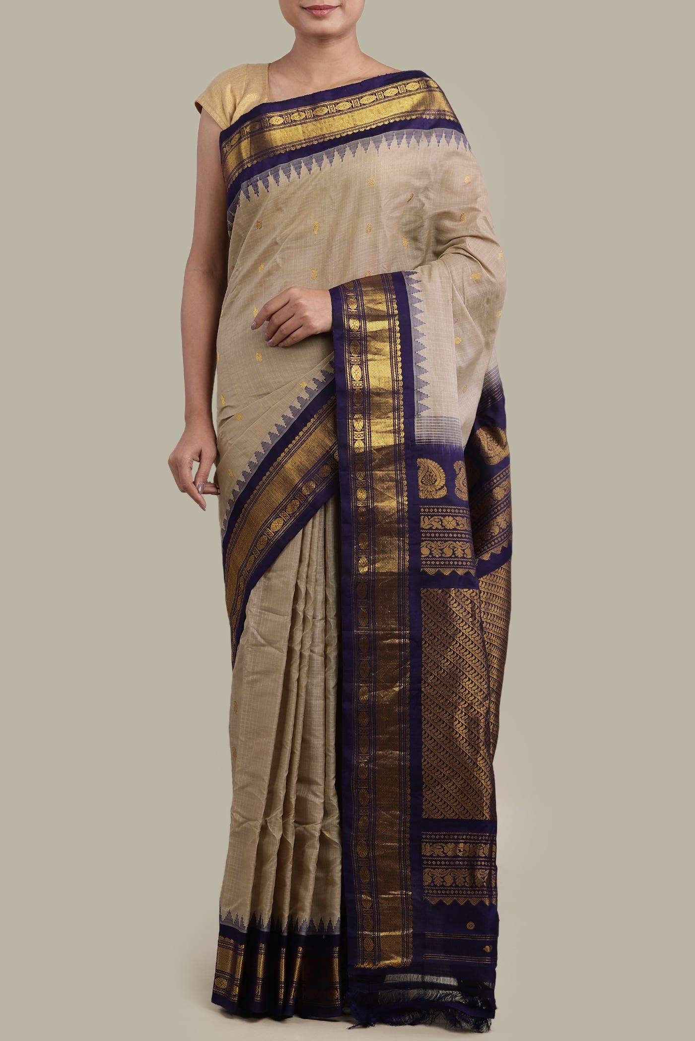 Beige Gadwal Silk Cotton Saree