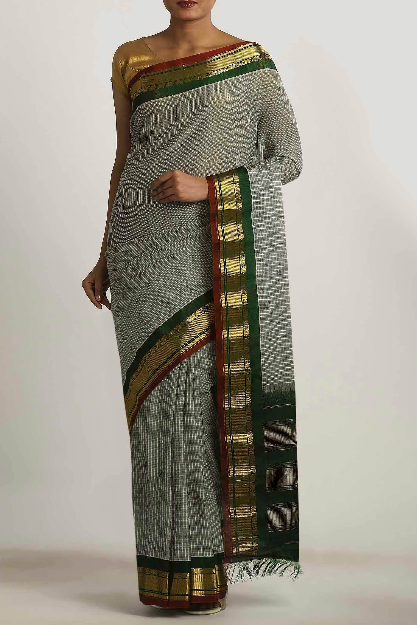 Grey Gadwal Silk Cotton Saree