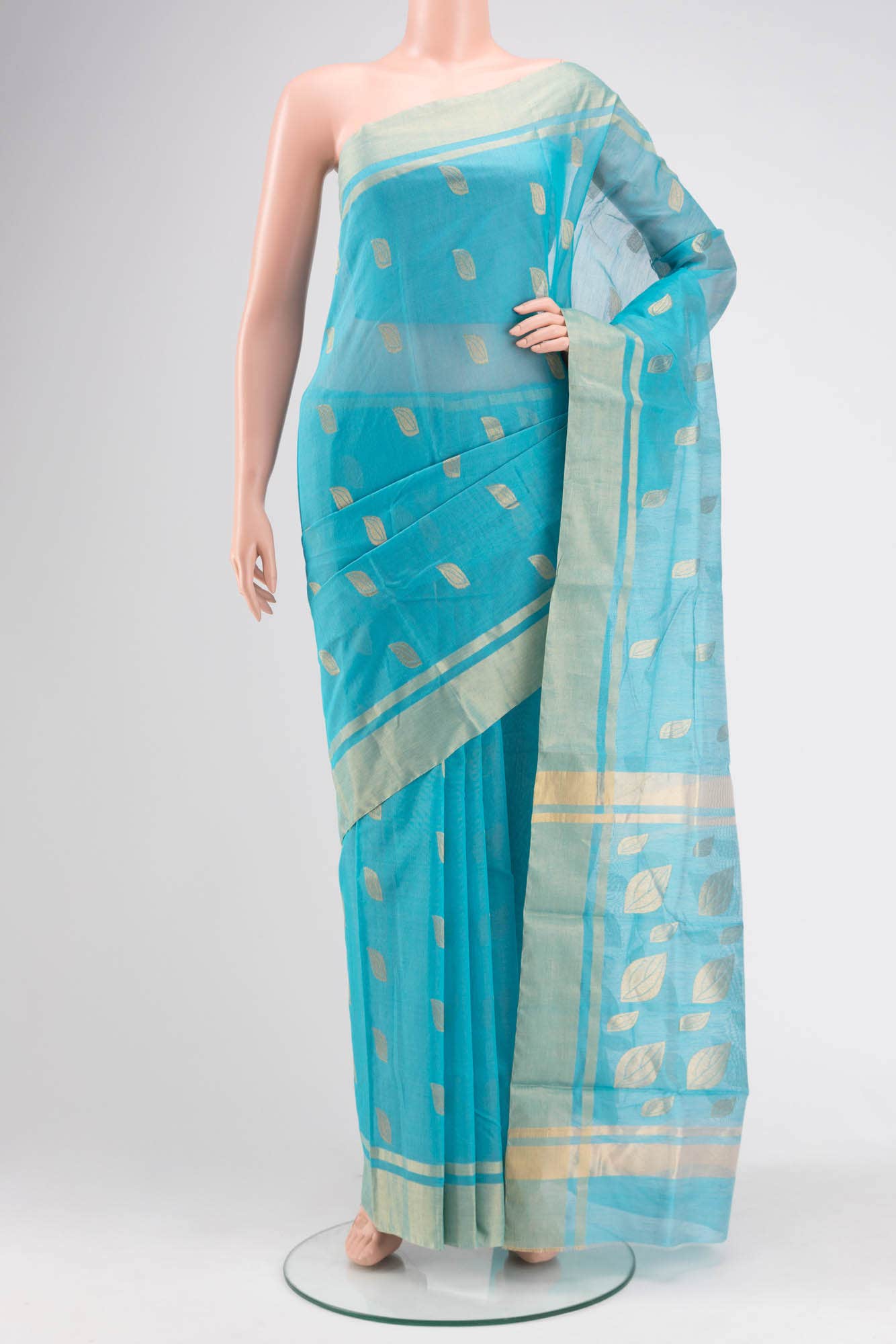 Sky Blue Chanderi Silk Cotton Saree