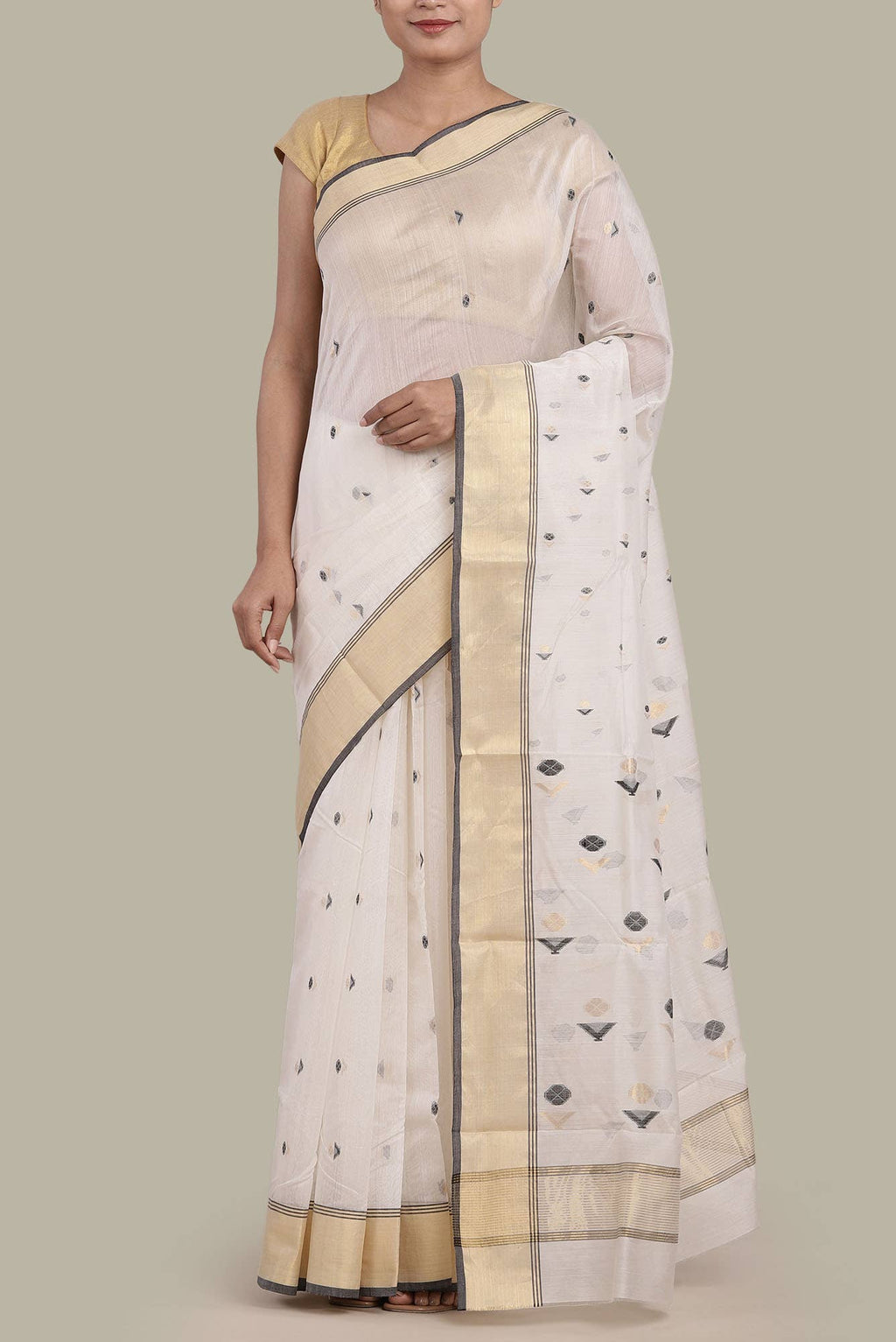 Cream Chanderi Silk Cotton Saree