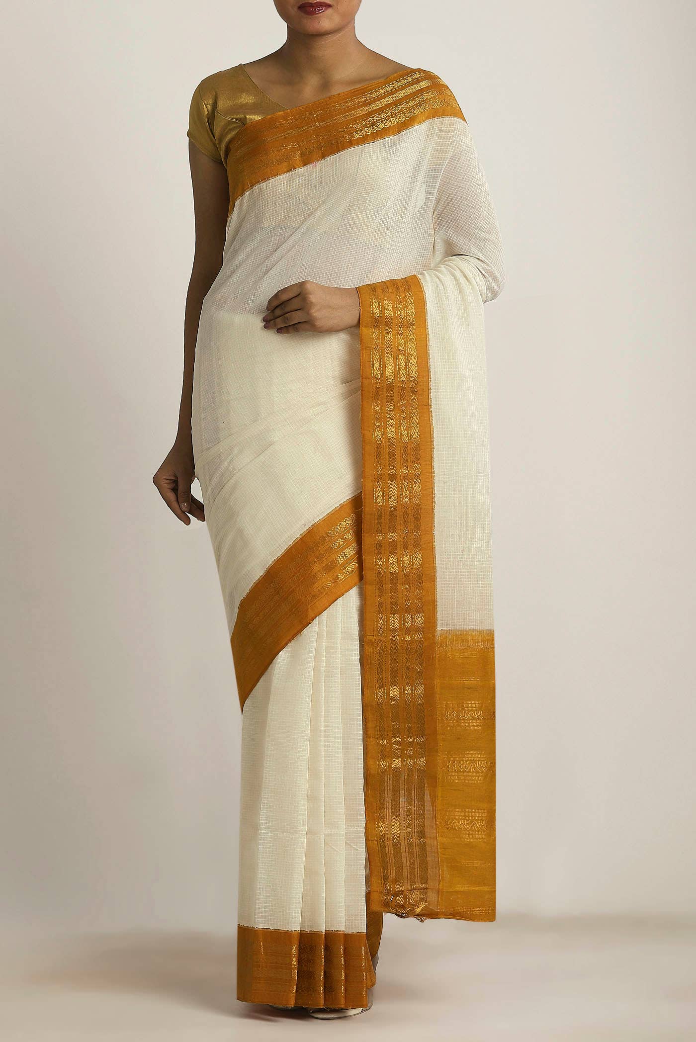 Off White Gadwal cotton Saree