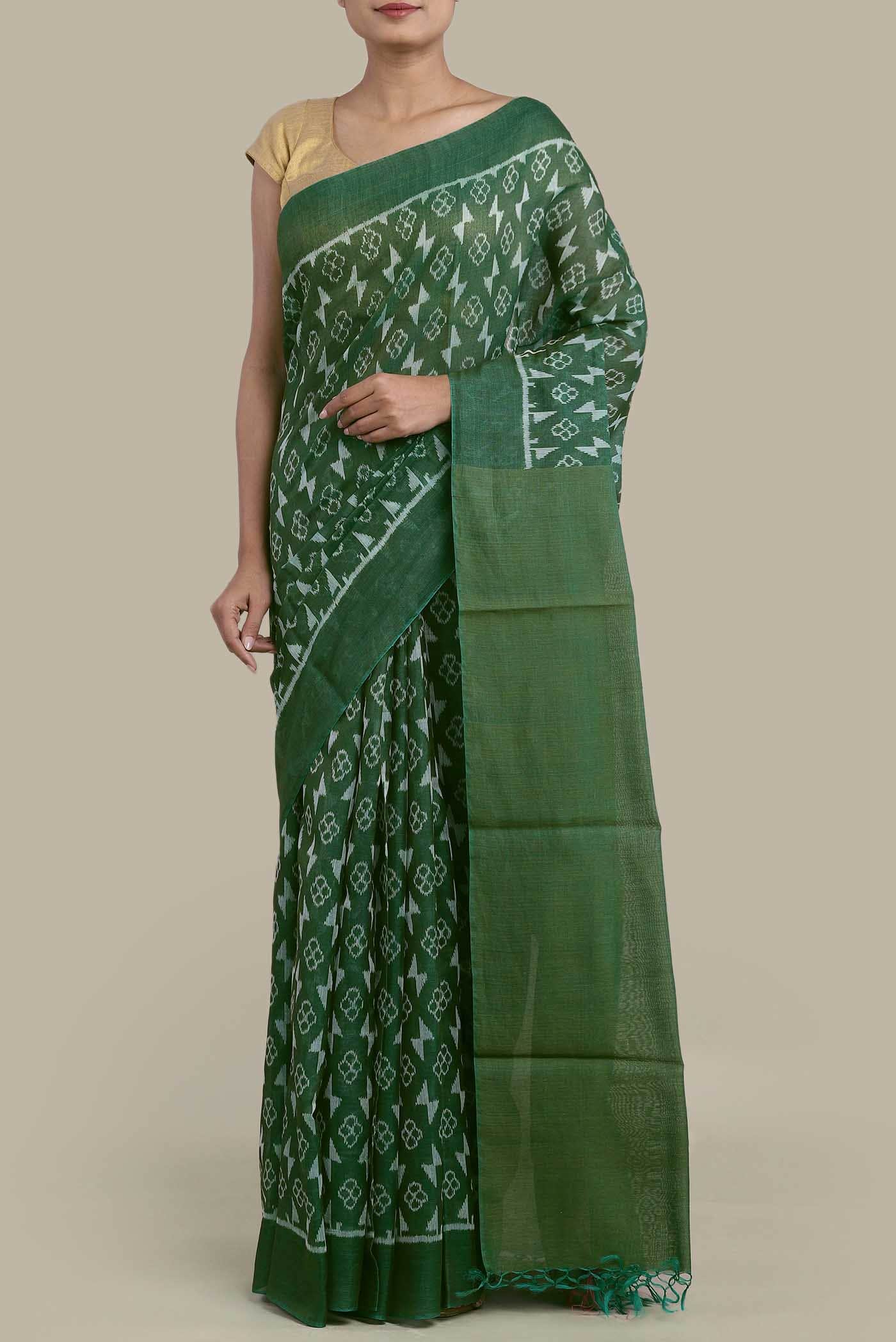 Green Maheshwari Silk Cotton Saree