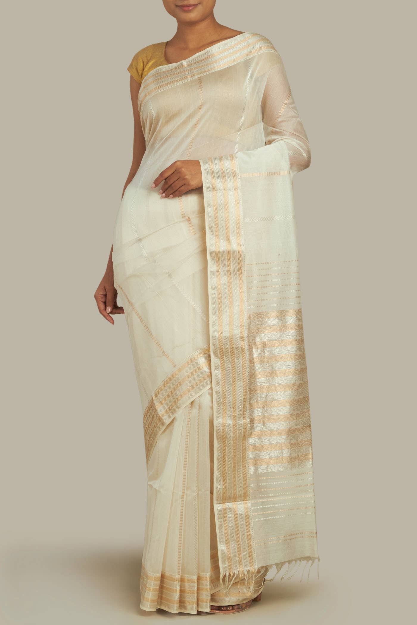 Off White Maheshwari Silk Cotton Saree