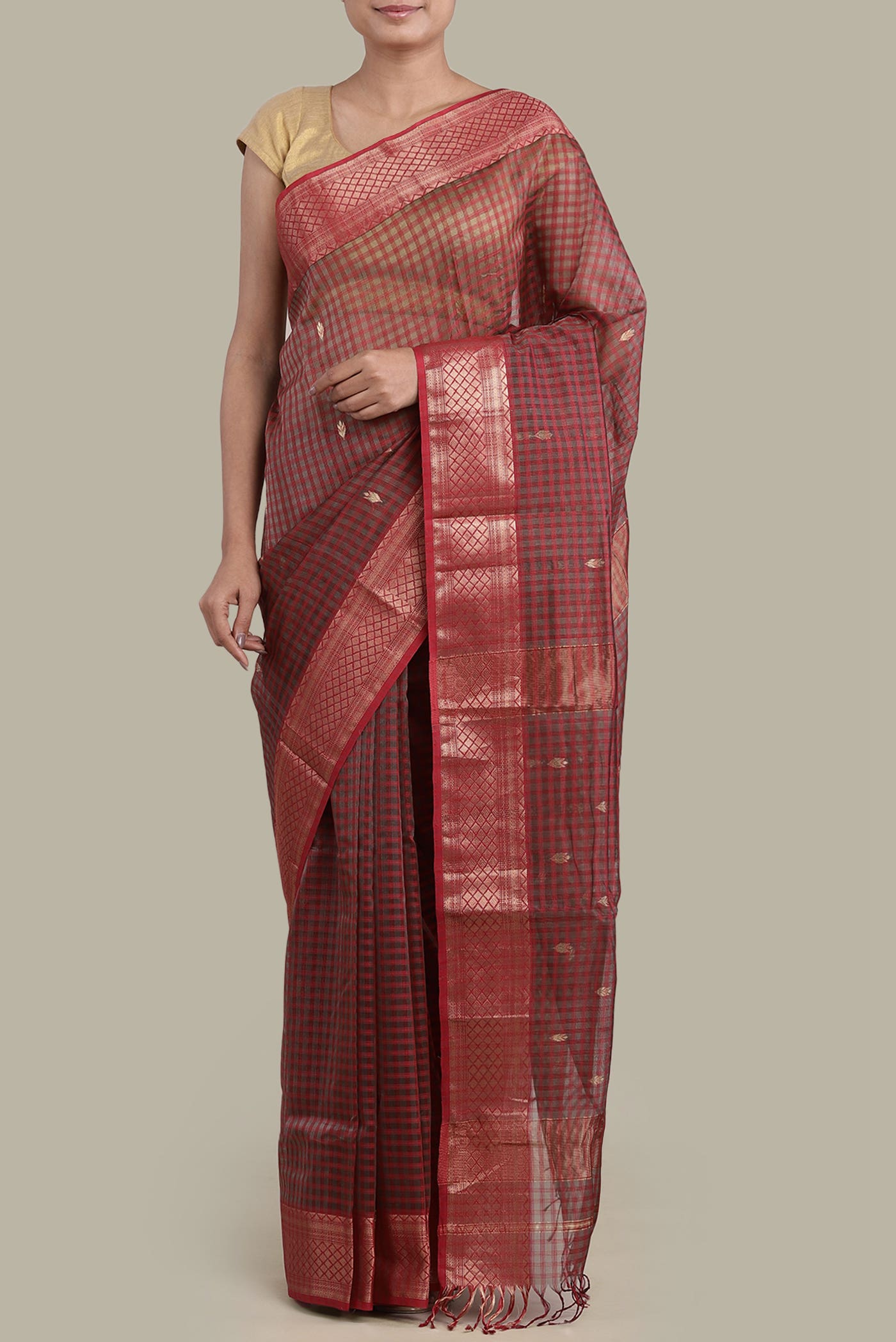 Maroon Maheshwari Silk Cotton Saree