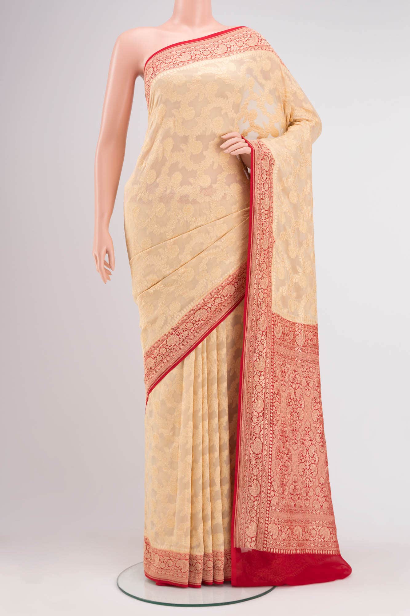 Golden Peach Banarasi Georgette Saree