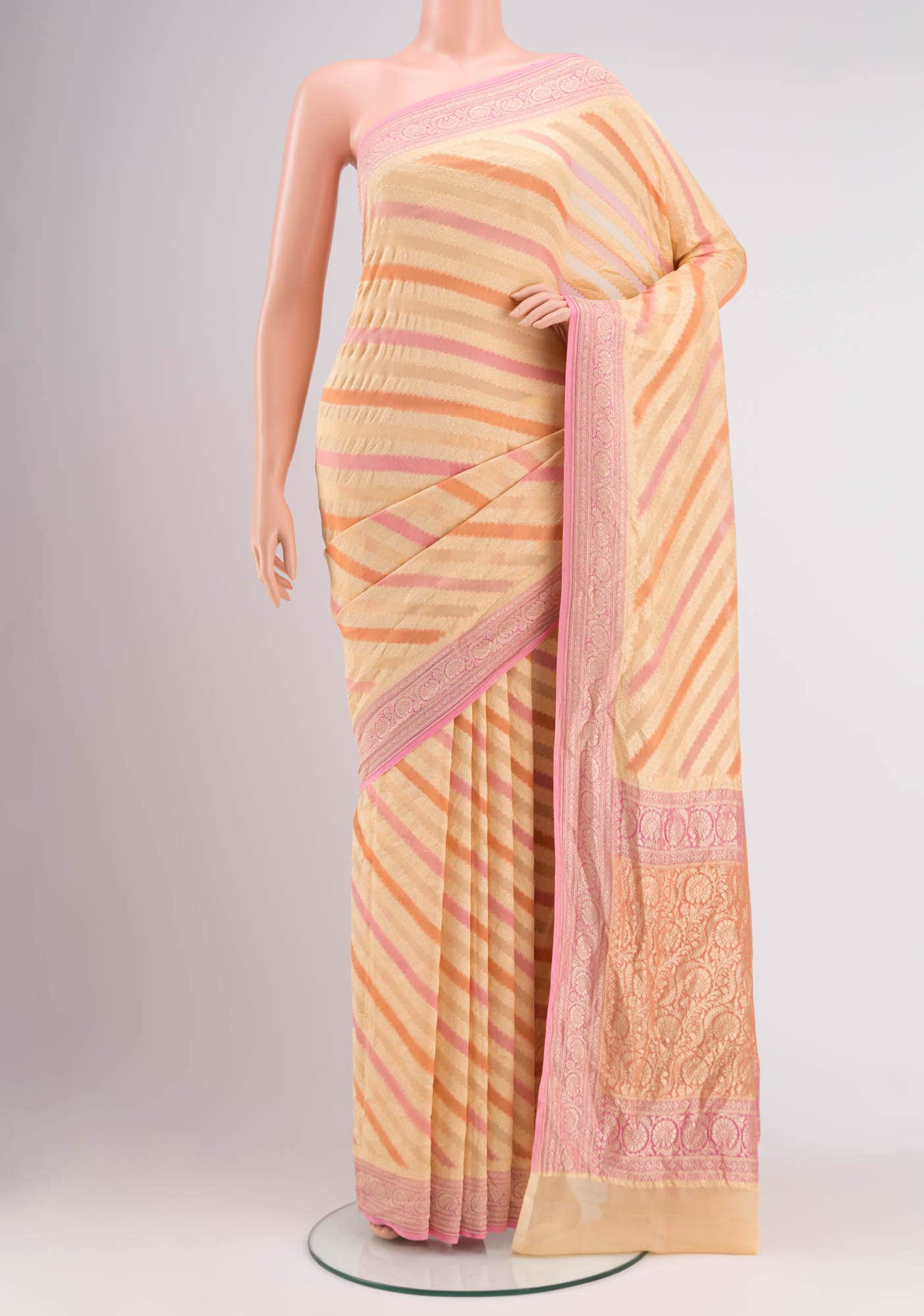 Golden Peach Banarasi Georgette Saree