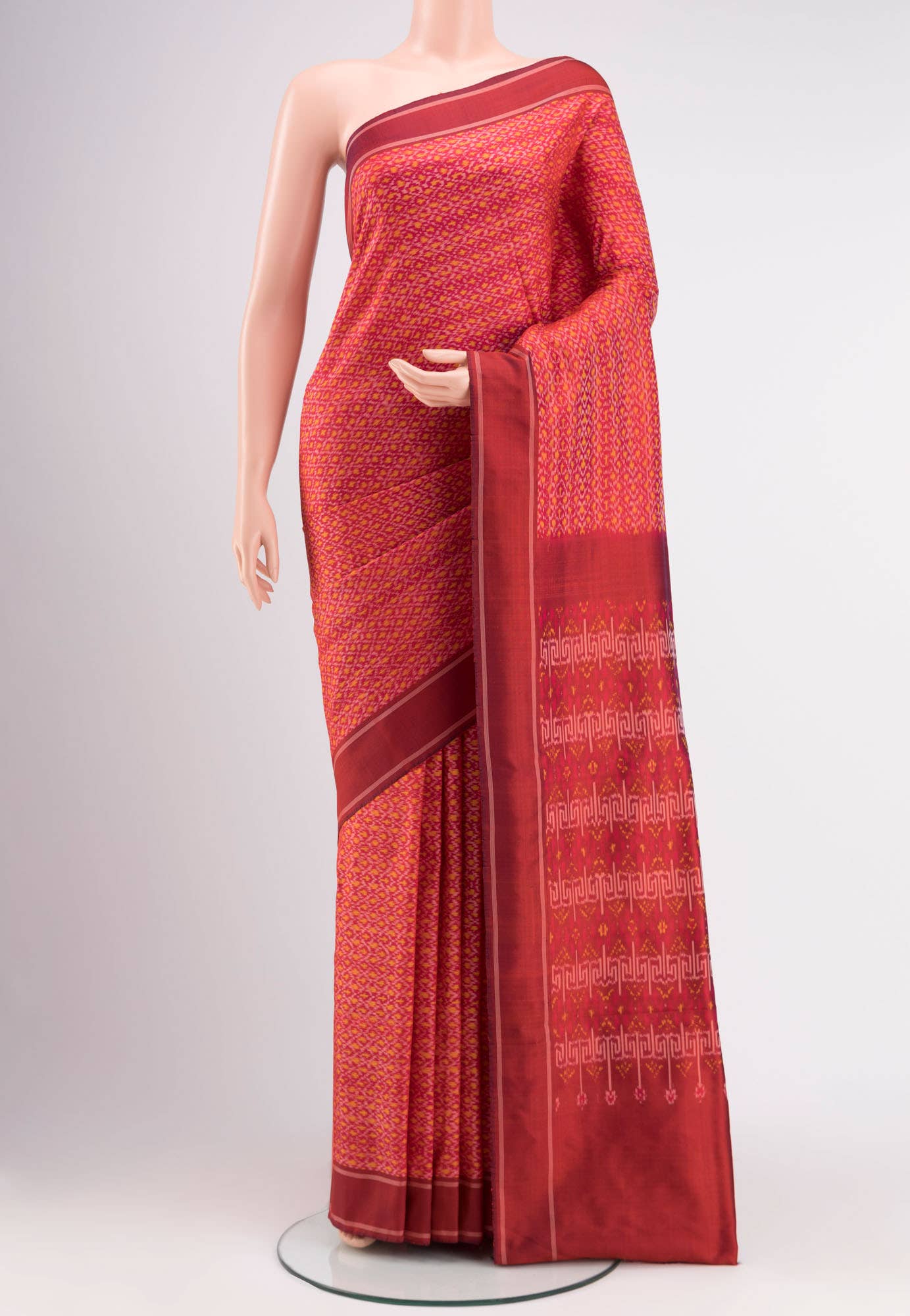 Deep Red Dual Tone Pochampally Silk Saree