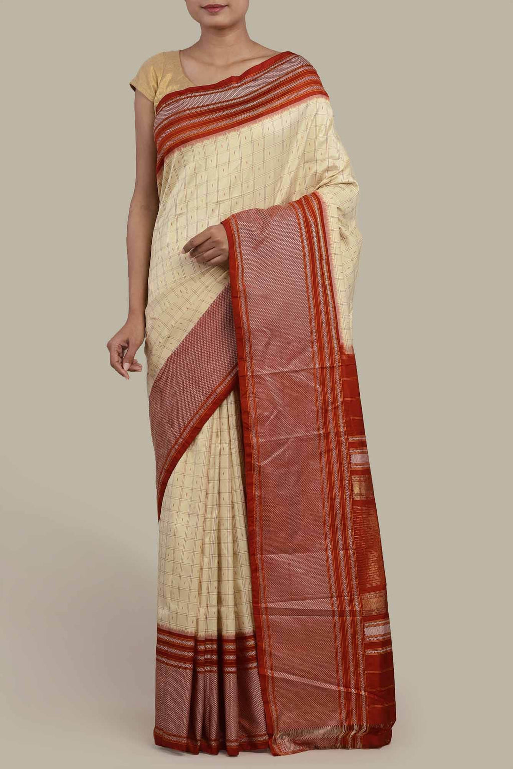 Cream Pochampally Silk Saree