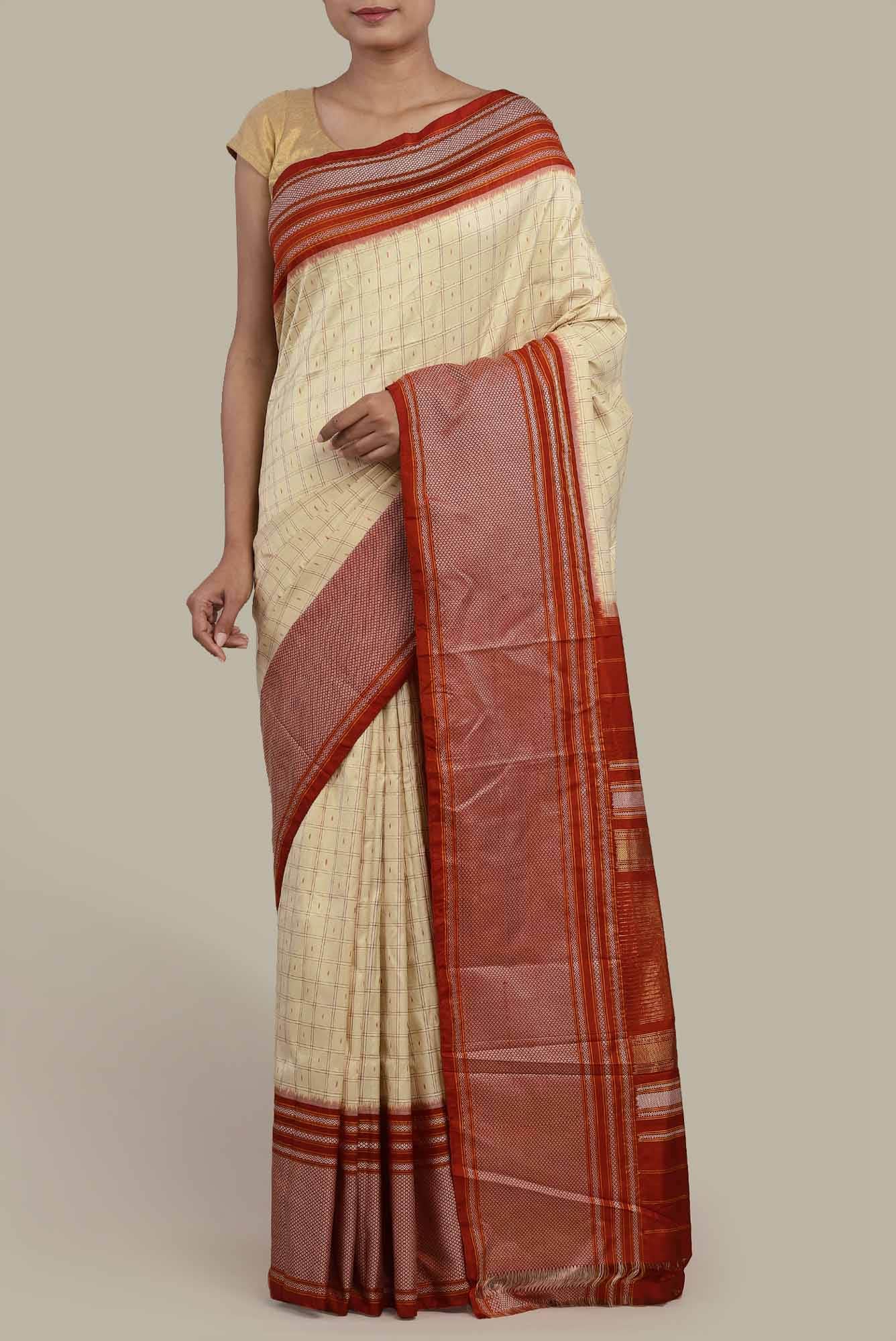 Cream Pochampally Silk Saree