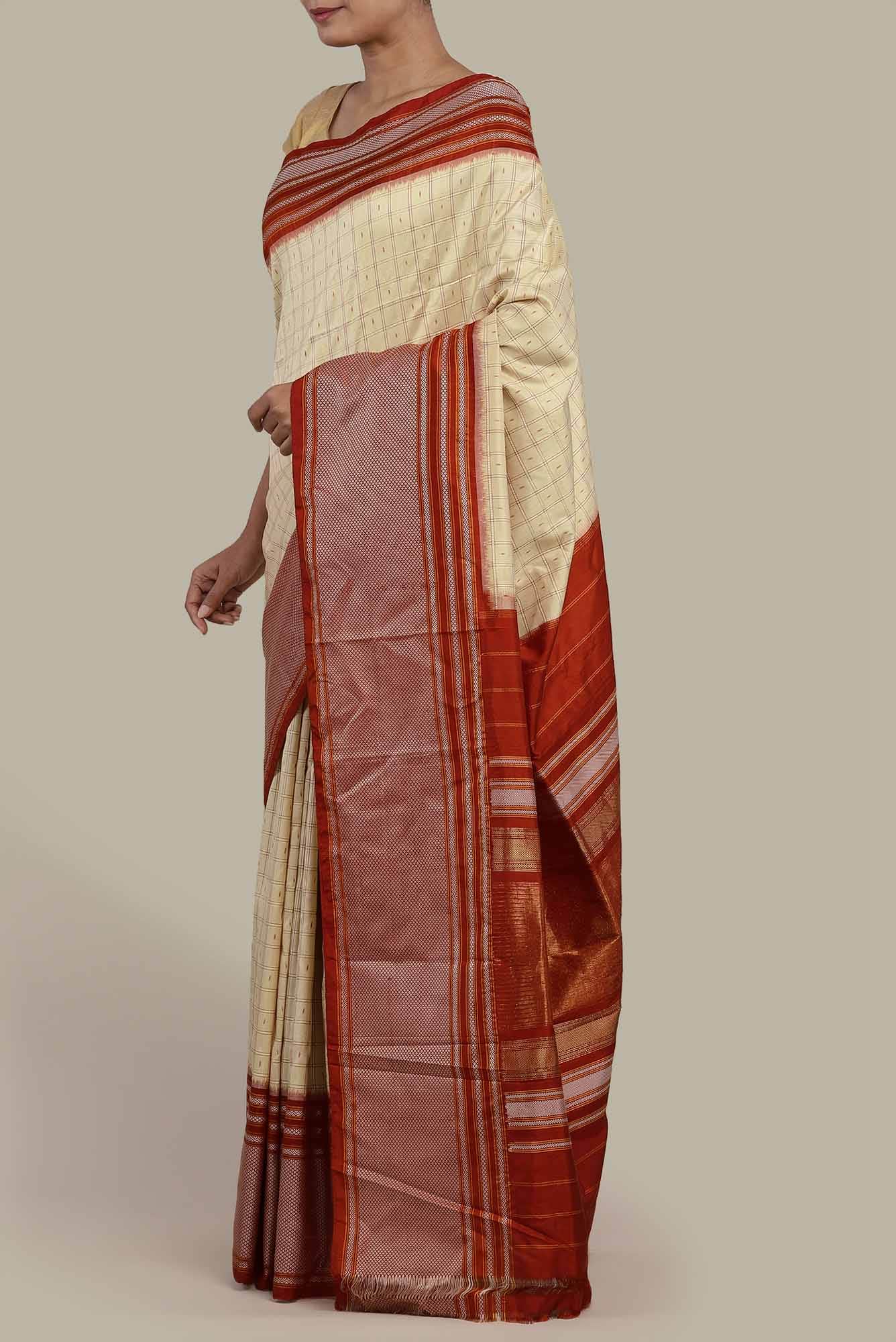 Cream Pochampally Silk Saree