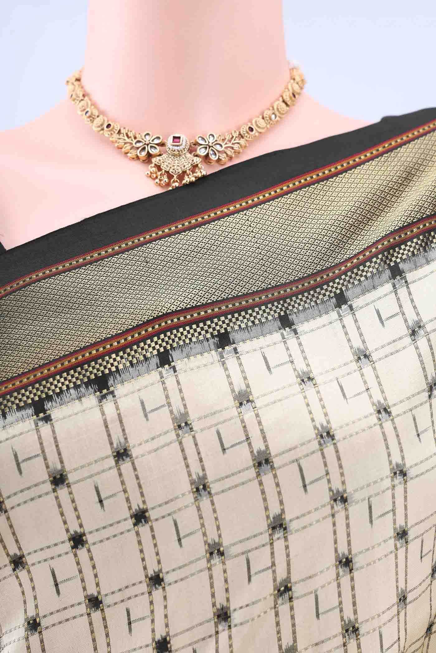 Cream Pochampally Silk Saree