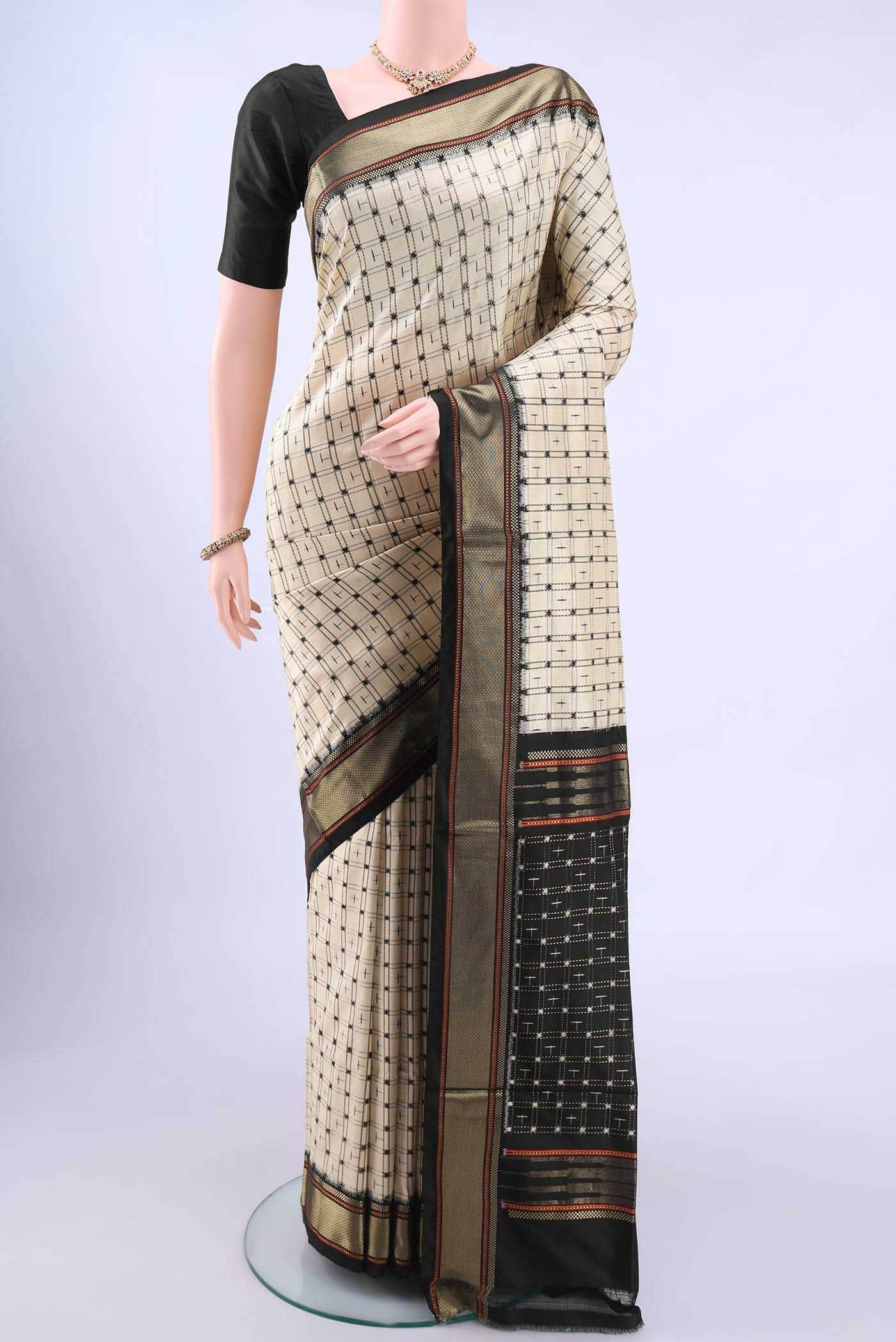 Cream Pochampally Silk Saree
