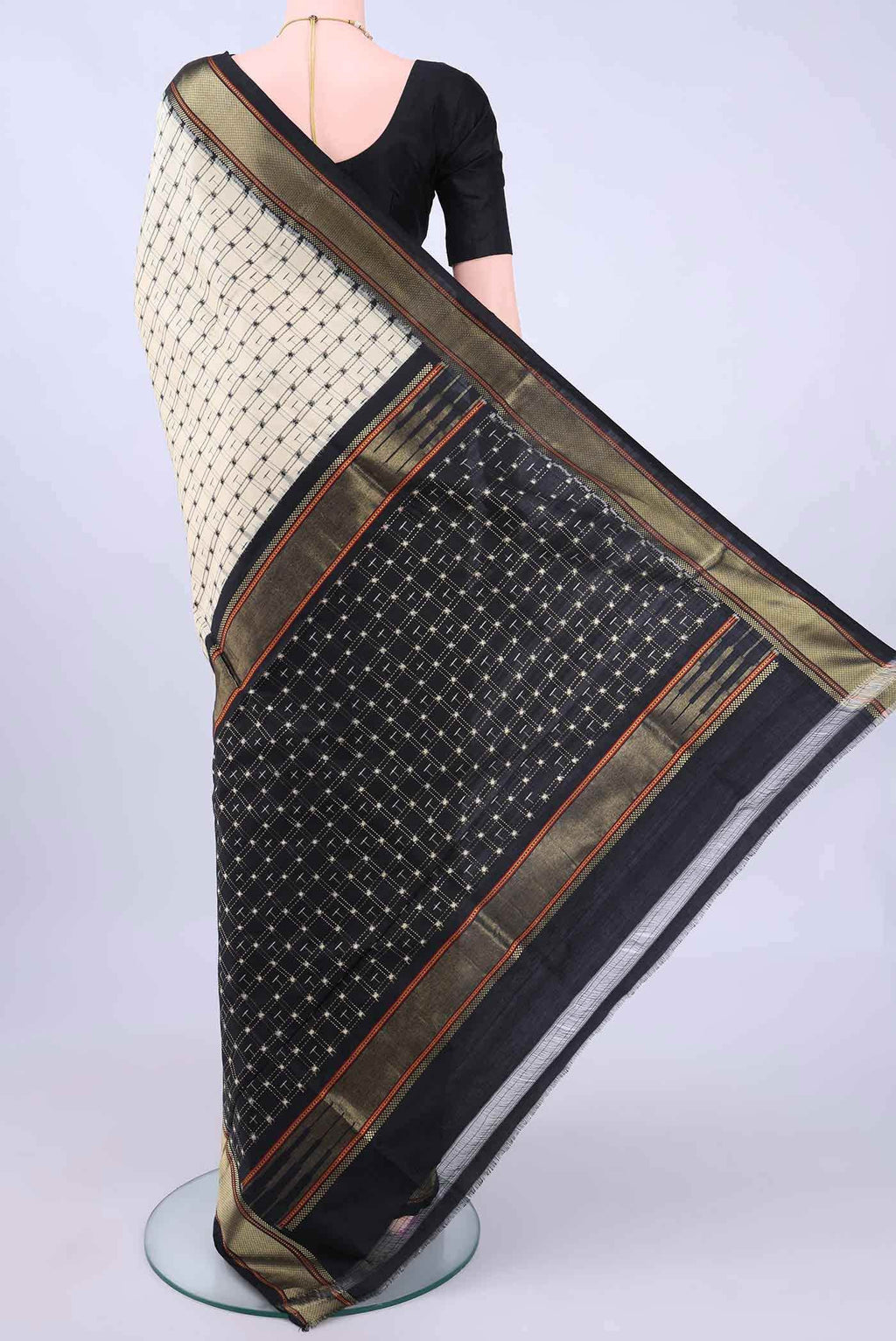 Cream Pochampally Silk Saree