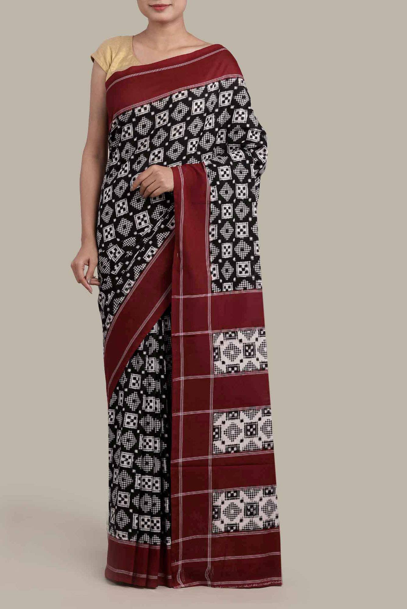Black Pochampally Cotton Saree