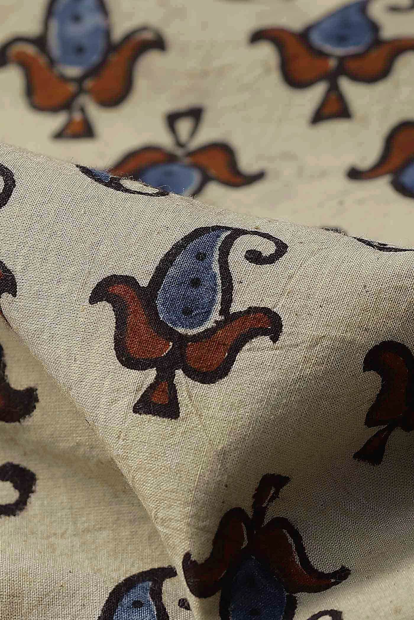 Beige Printed Cotton Saree