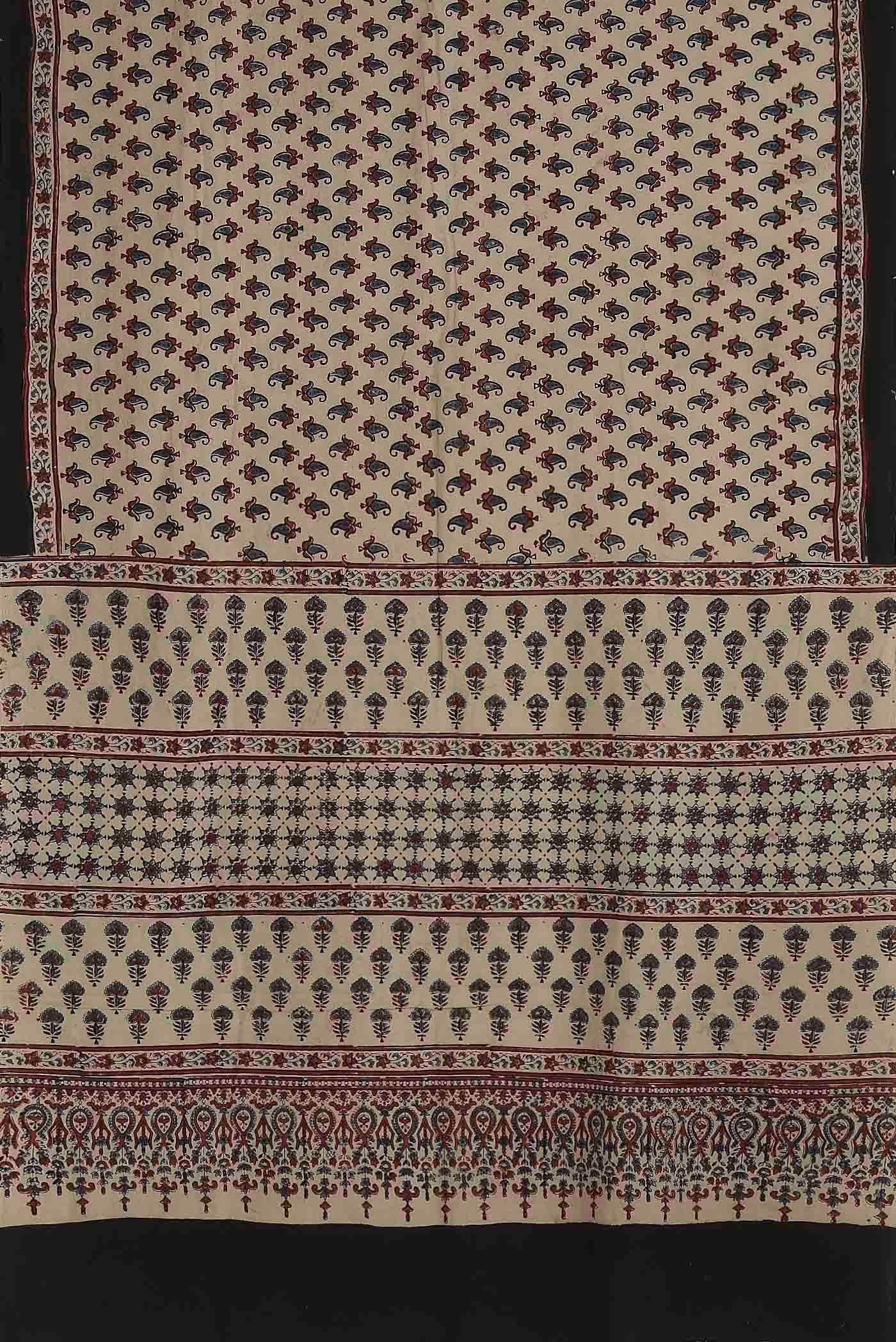 Beige Printed Cotton Saree