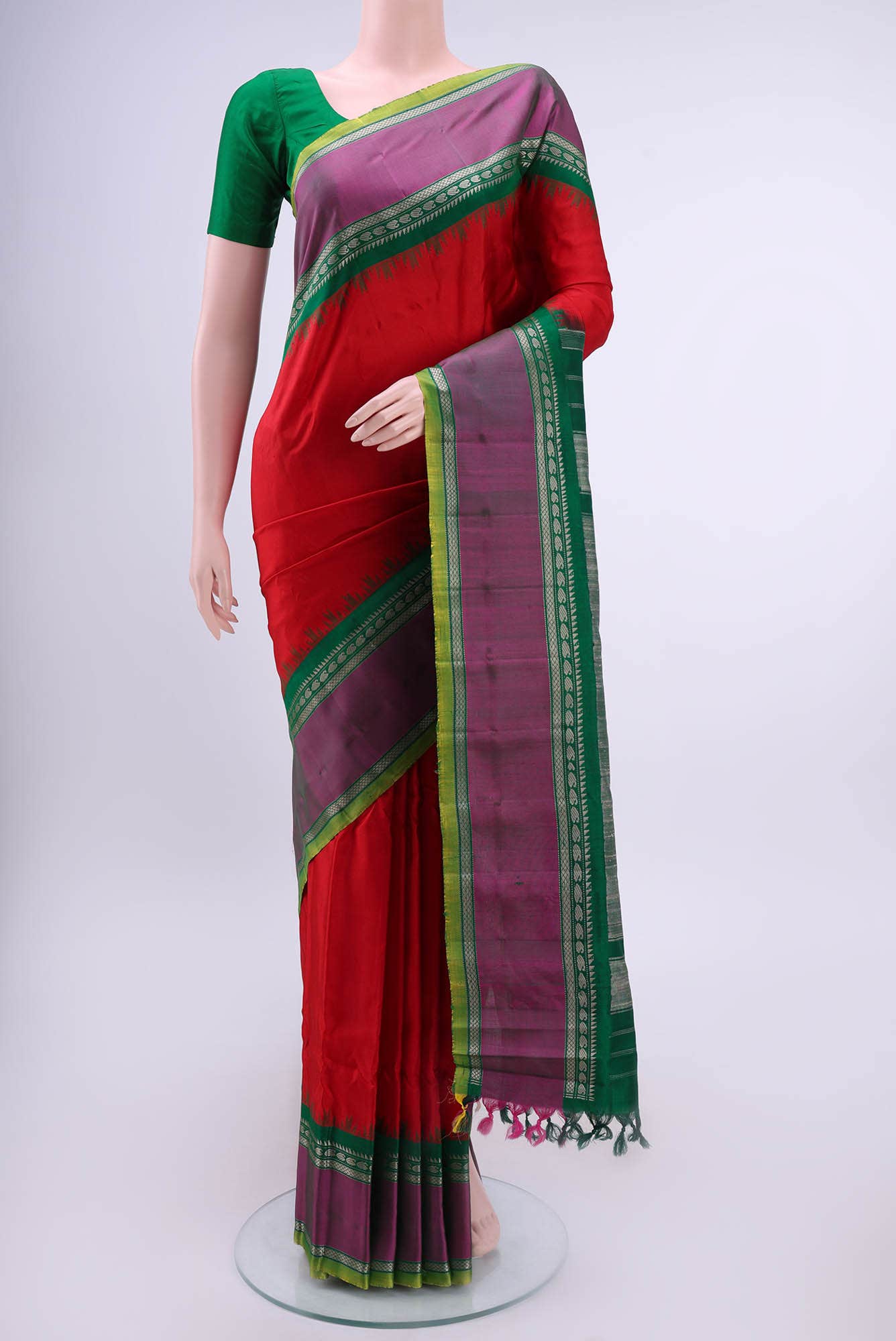 Deep Red Gadwal Silk Saree