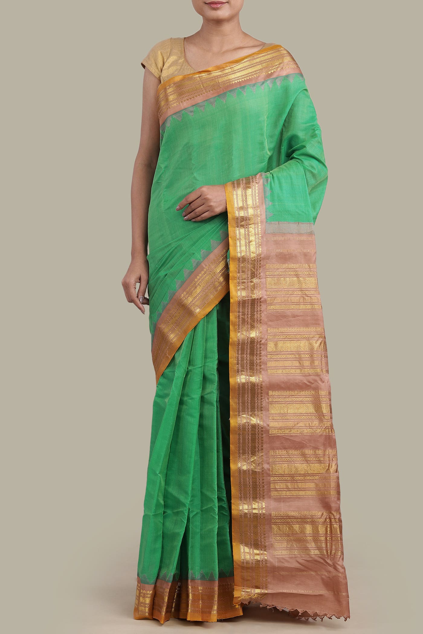 Green Gadwal Silk Cotton Saree
