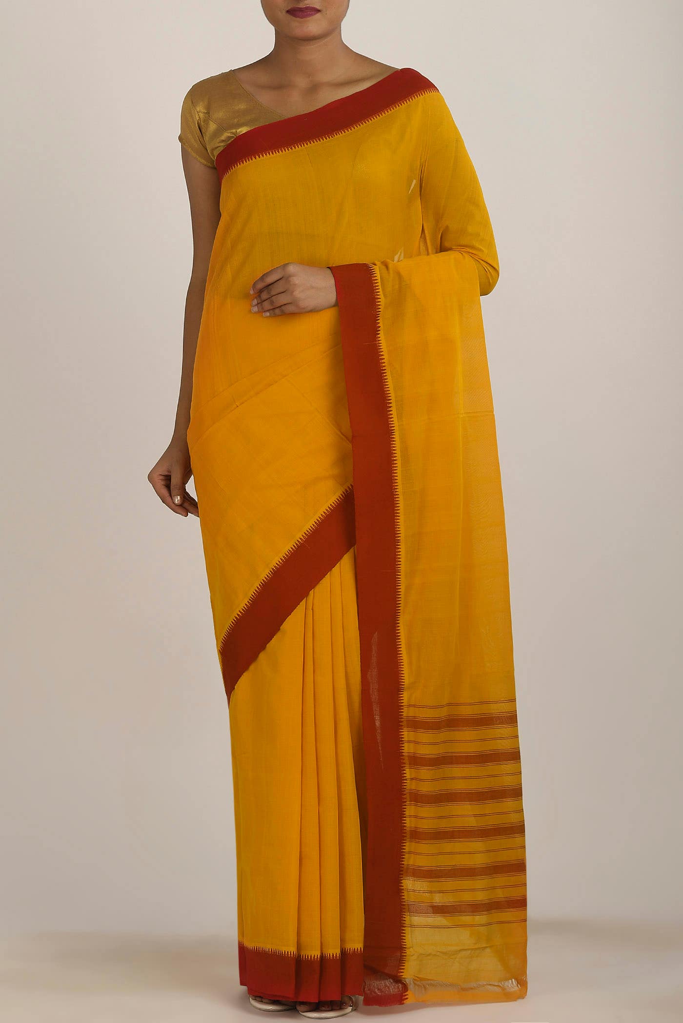 Yellow Mangalagiri Cotton Saree