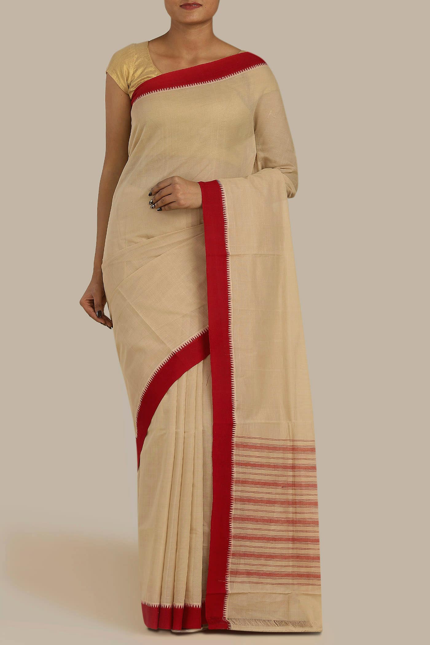 Beige Cotton Saree